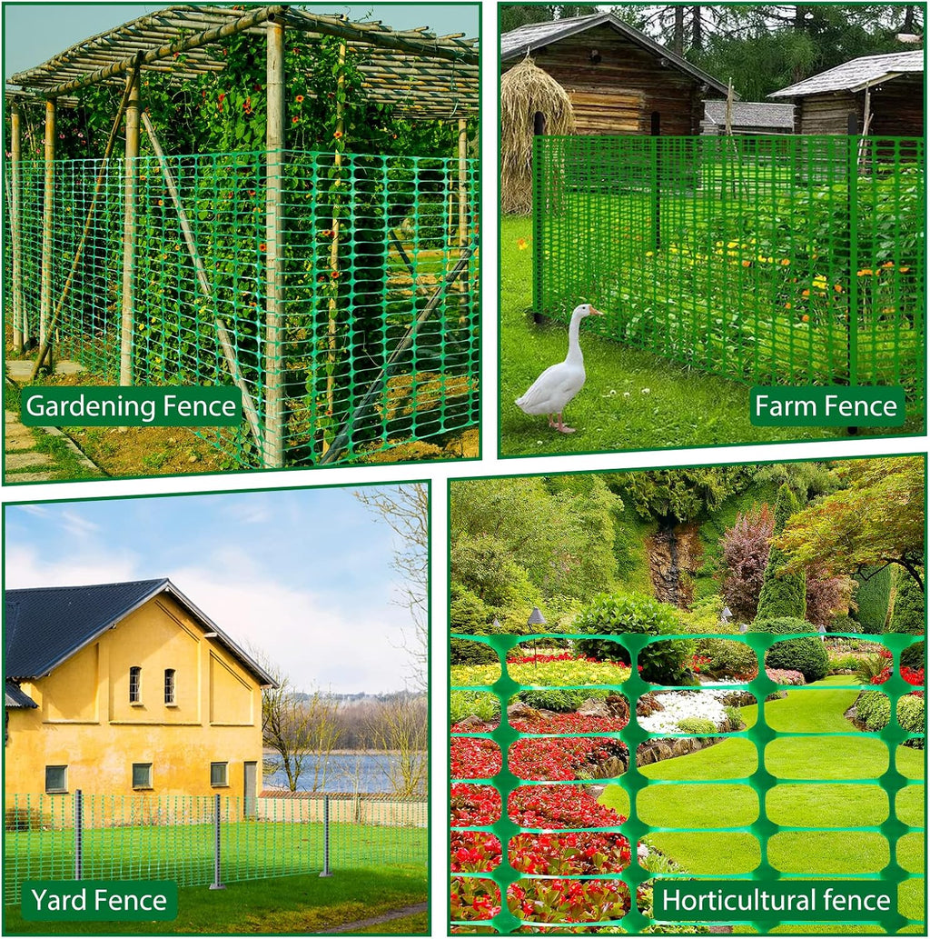 Safety Fence Plastic Mesh Fencing Roll,1 Roll with 25 Steel Stakes | Temporary Reusable Netting for Pool Fence, Garden