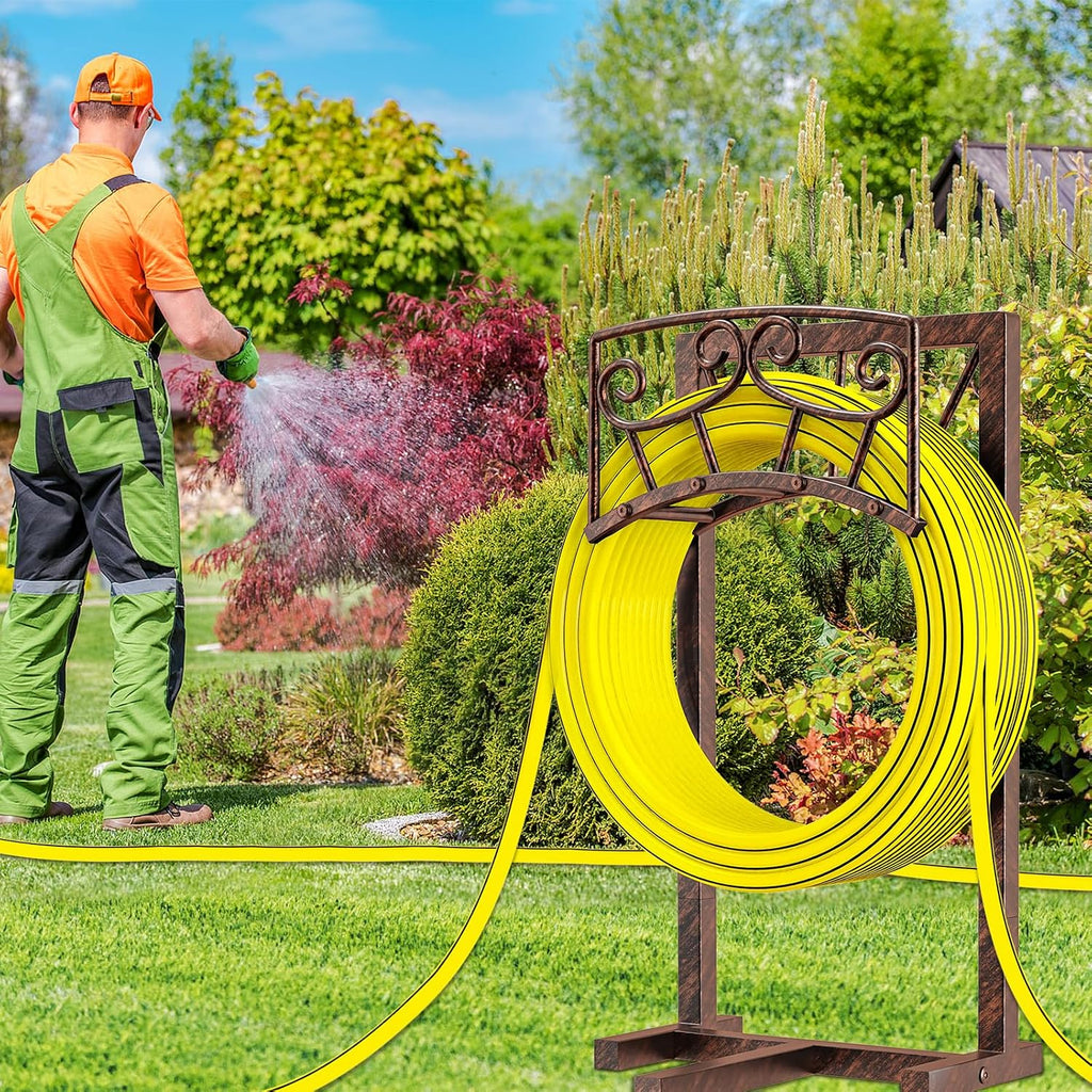 Garden Hose Holder, Heavy Duty Metal Water Hose Holders Hose Stand with 5 Spikes, Freestanding Hose Storage Rack Hose