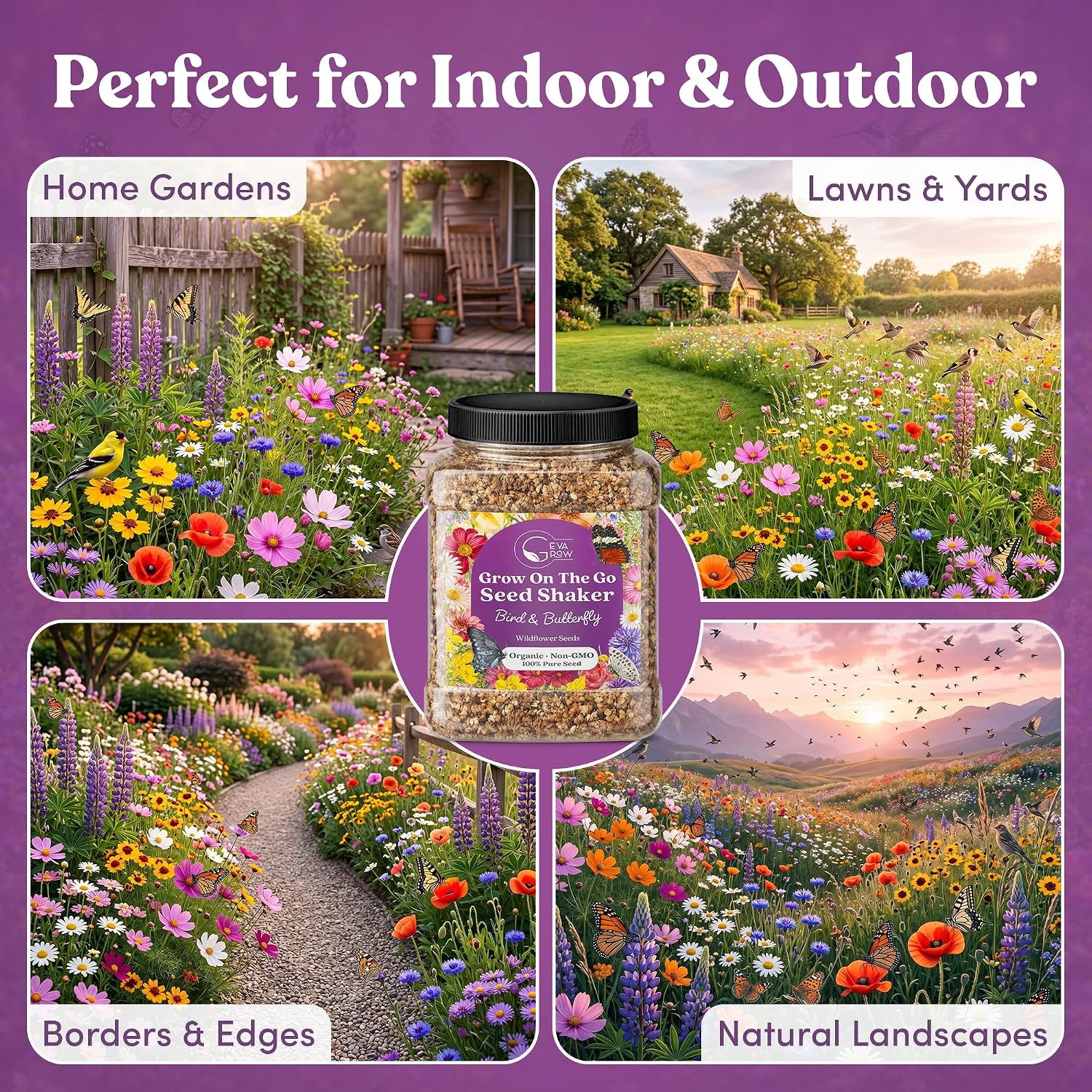 Bulk Wildflower Seed - Bird & Butterfly Garden Seed Mix | Bulk 300,000+ Annual & Perennial Flower Seeds for Planting