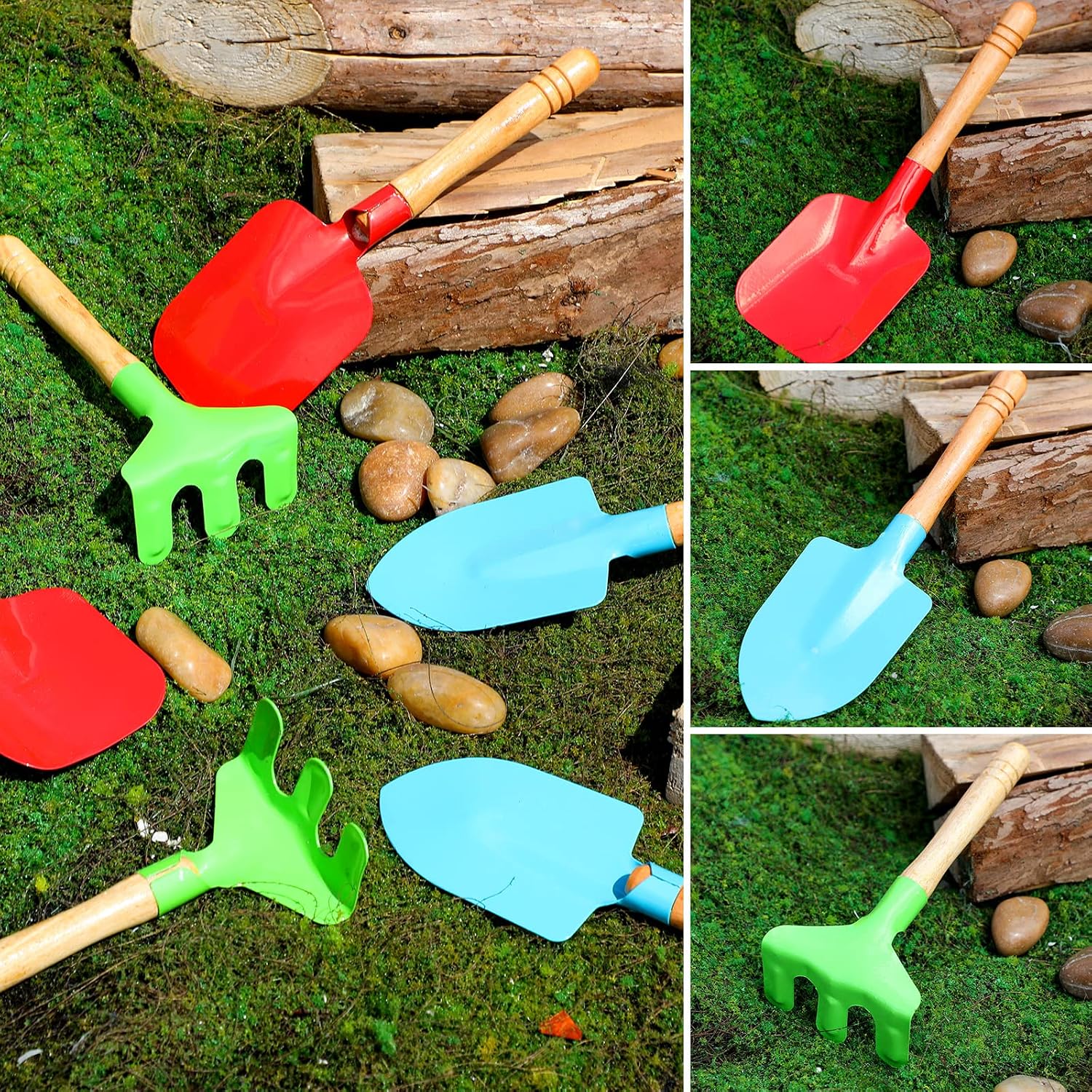 Liliful 40 Pcs Kids Gardening Tools Set Garden Rake Garden Shovel Gardener Trowel Green Tote Bags Metal Mini Gardening