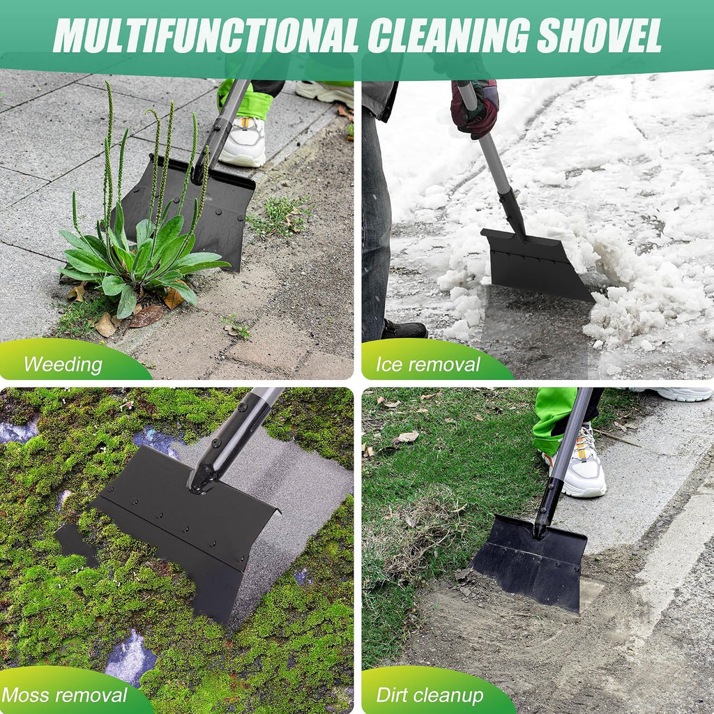 Suchtale Flat Shovel, 11-Inch Floor Scraper, Long Handle Weed Scraper | 11-Inch Garden Cleaning Shovel with Foot Step