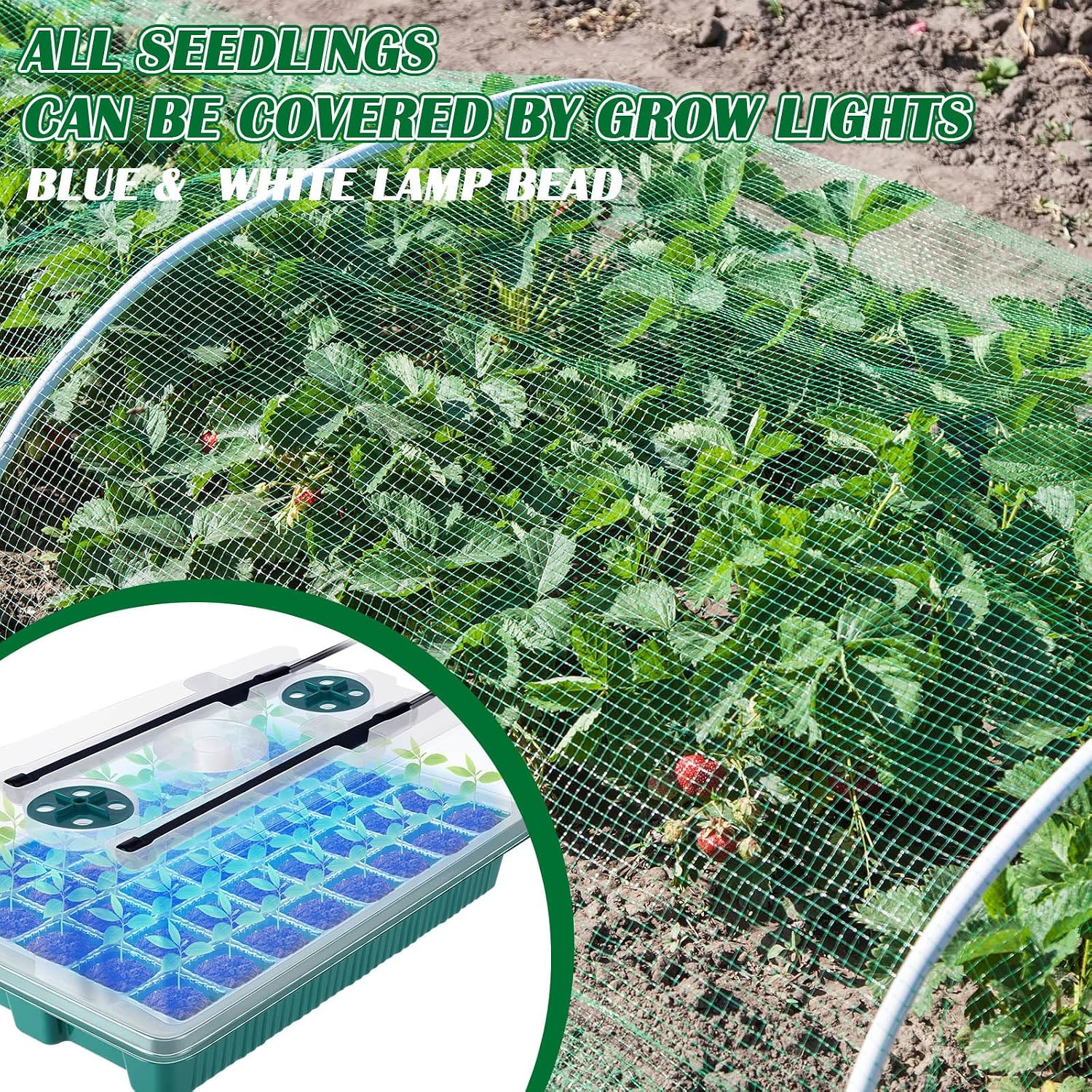 FillTouch 2 Packs 80 Cells Seed Starter Trays Kit with 4 Grow Light Seed Starter Kit Seedling Starter Trays with