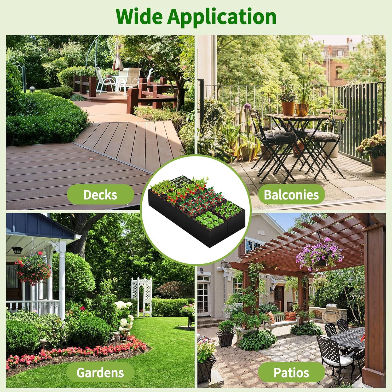 Fabric Raised Garden Bed, 6 x3 x1 FT Large Garden Grow Bags Rectangle Breathable Planting Containers with 4 Grids