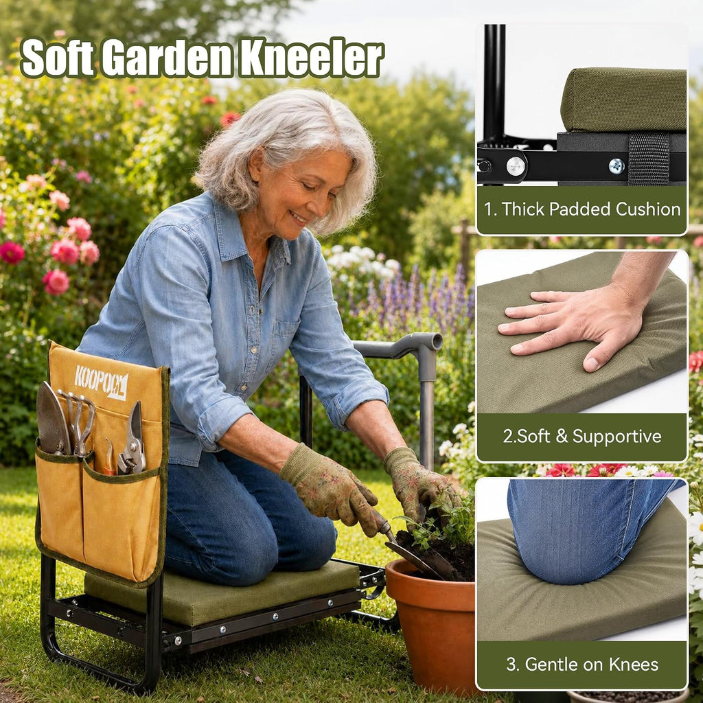 Garden Kneeler and Seat, Foldable Garden Stool, with Kneeling Pad & Bag | Garden kneeling pad, Garden stools for