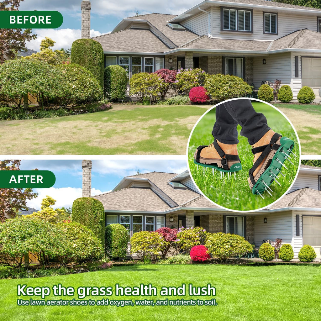 Ohuhu Lawn Aerator Shoes with Hook & Loop Straps, All New Unique Design Free-Installation Heavy Duty Spiked Aerating