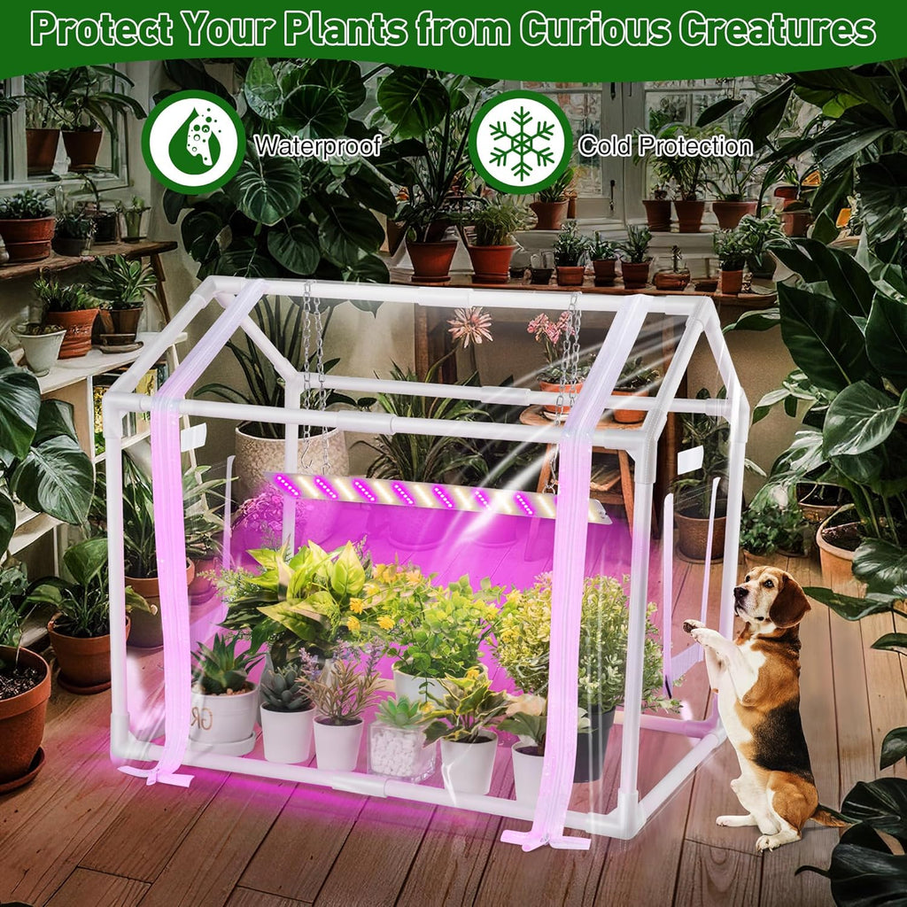 Meonum Mini Greenhouse for Indoor Outdoor, Portable Green House with 15W Plant Dimmable LED Grow Lights, Timer, 3 Light