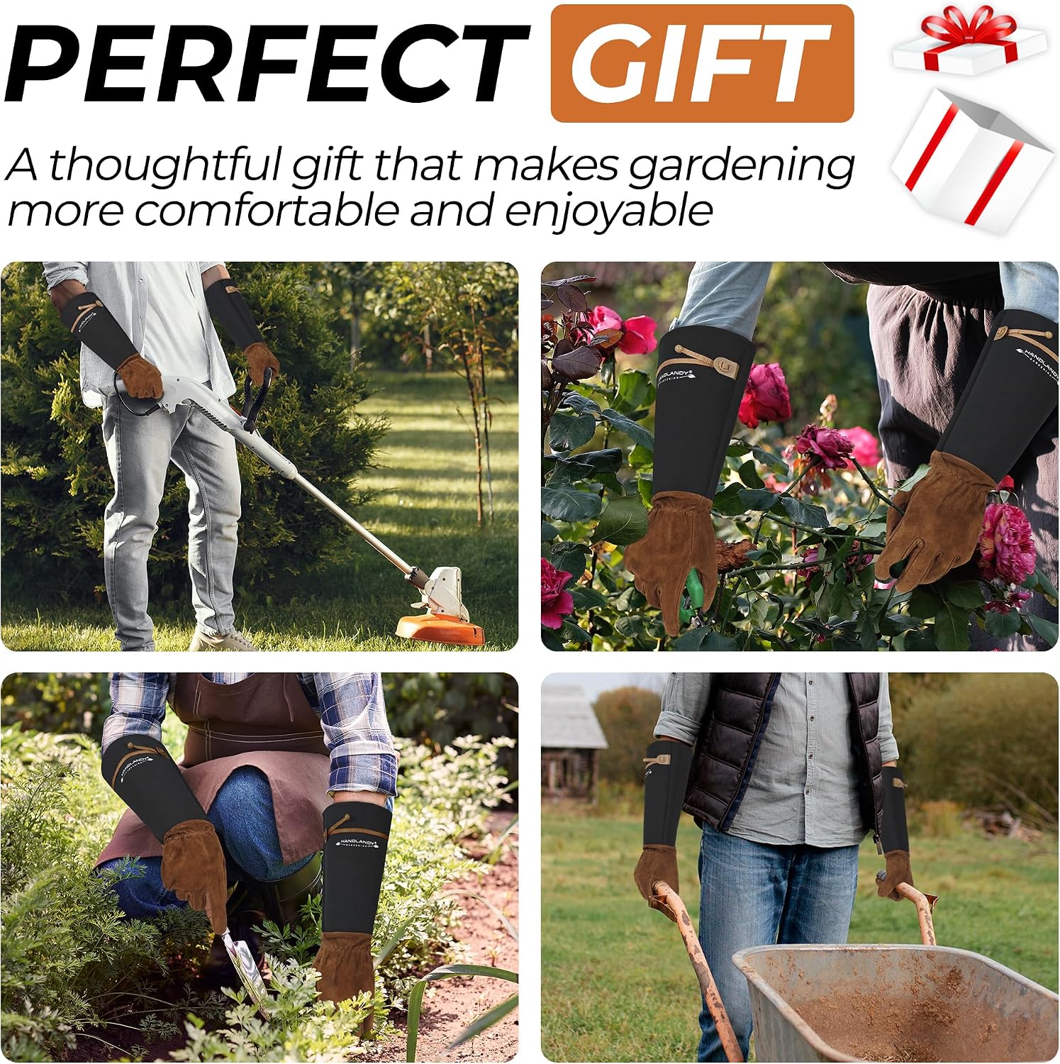 Long Gardening Gloves for Women Men - Leather Rose Pruning Gloves Thorn Proof