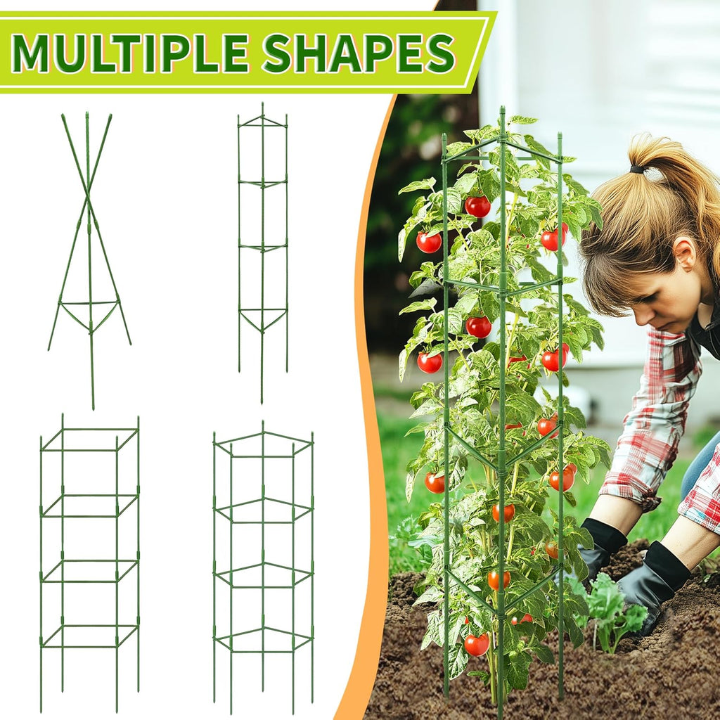 63-Inch Heavy Duty Tomato Cages, 6-Pack Extra Tall Metal Tomato Trellis, Steel Tube Plant Cage for Indeterminate