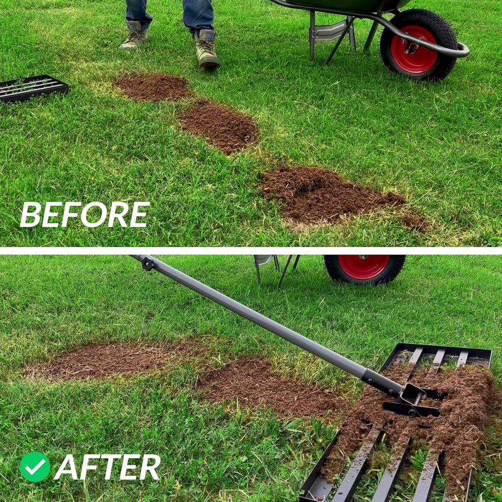Walensee Lawn Leveling Rake, Reinforced Leveler with 6.5FT Steel Handle | 17X10 Inch Steel Head, Topdressing Spreader