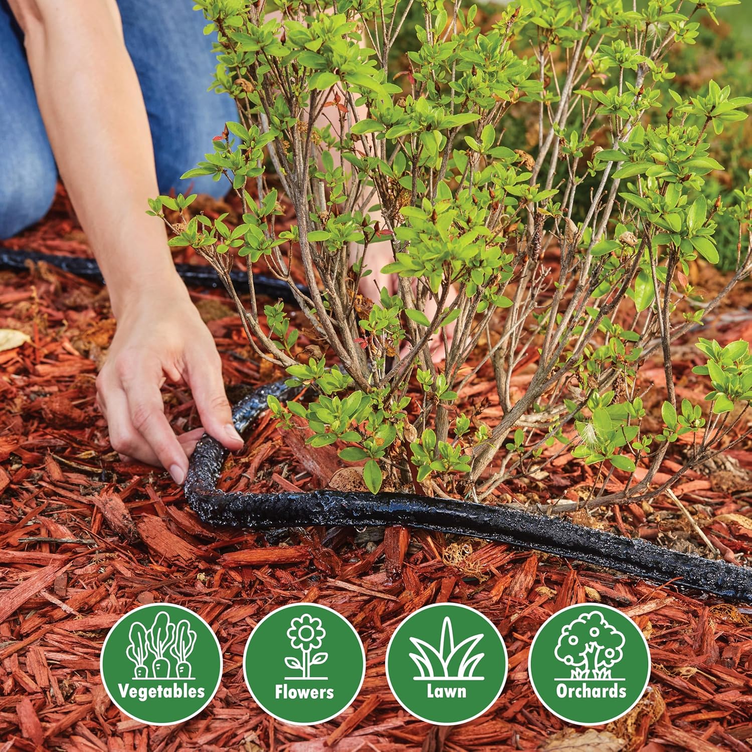 Gilmour 75' Black Flat Weeper Soaker Hose for Garden Beds, Drip Irrigation Outdoor Hose, Flexible Garden Hose for