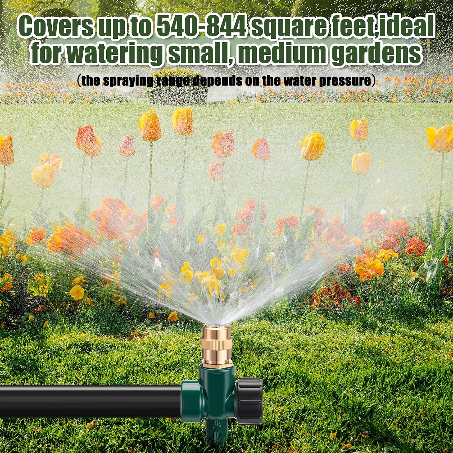 Tioncy 4 Pack Metal Lawn Sprinkler Automatic Garden Water Sprinkler on Spike Base 360 Degree Rotation with Adjustable