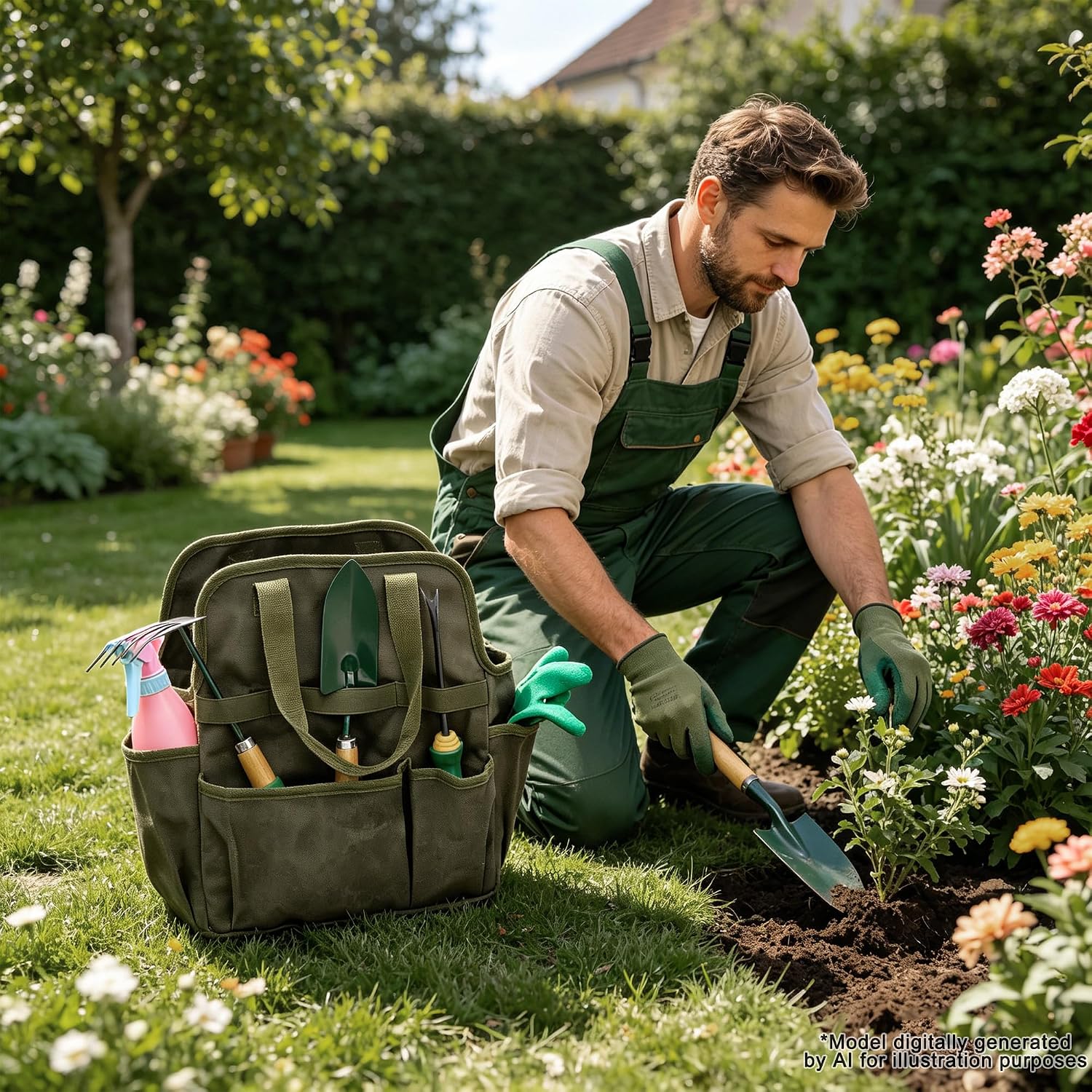 Waxed Canvas Utility Tote Bag, Large Capacity Multi-Pocket Garden Tool Bag, Heavy Duty Waterproof Work Tote for