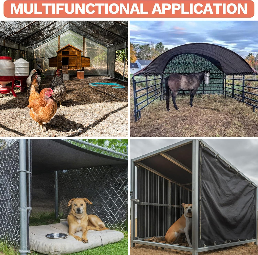 Amgo 6' x 10' Black Shade Cloth with Grommets - 90% Sunblock, Durable Mesh Fabric Tarp for Dog Kennel Cover