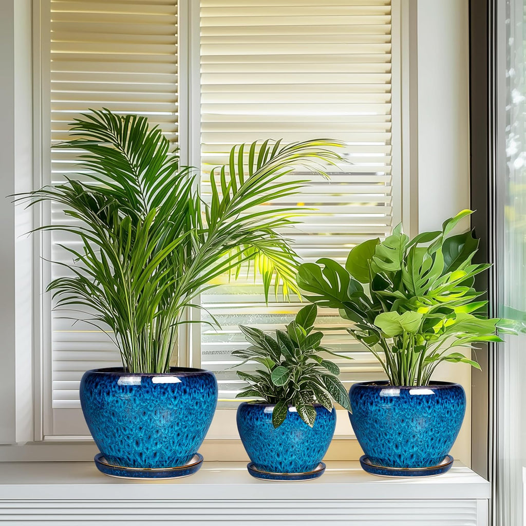 Ceramic Plant Pots Indoor, 10 Inch 8 Inch 6 Inch Round Planters Pots for Indoor Outdoor Plants, Modern Large Flower