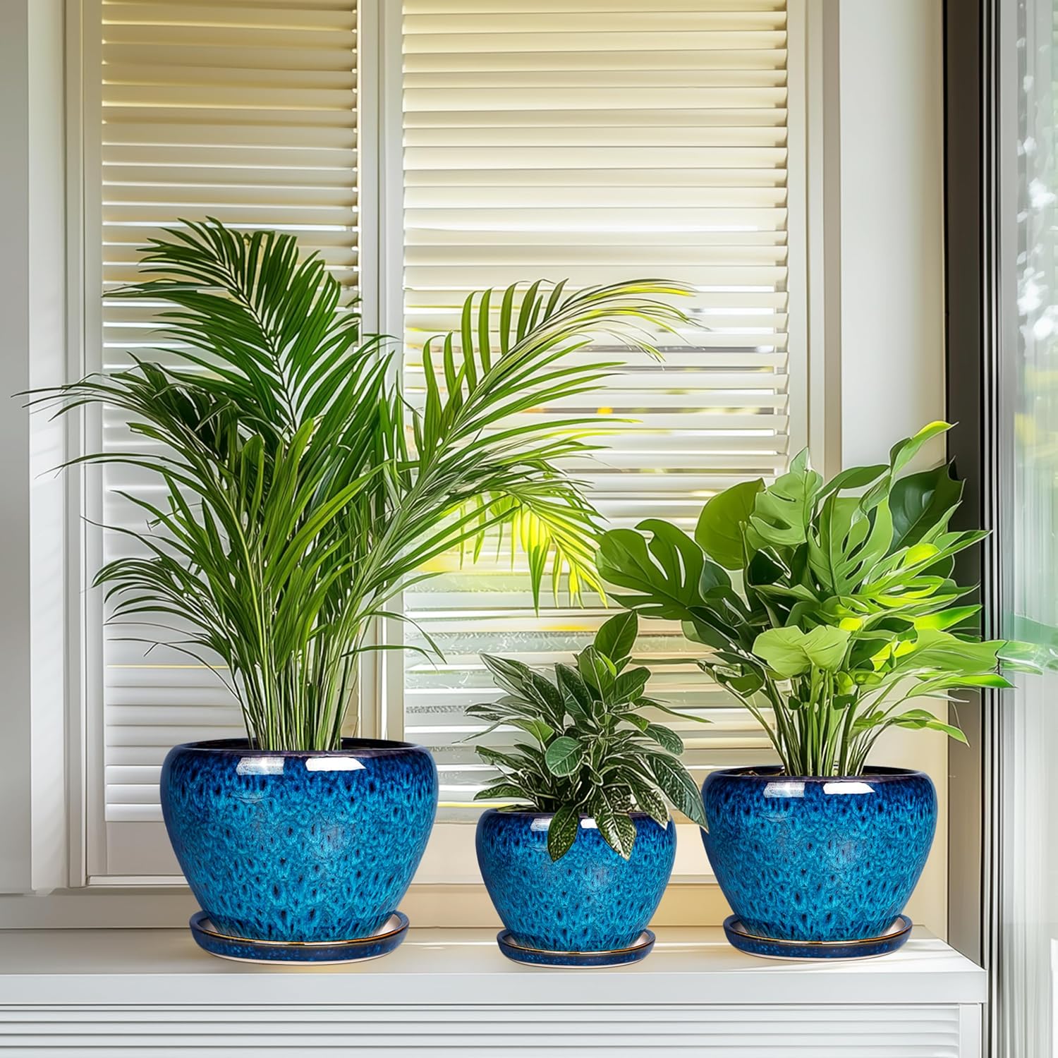 Ceramic Plant Pots Indoor, 10 Inch 8 Inch 6 Inch Round Planters Pots for Indoor Outdoor Plants, Modern Large Flower