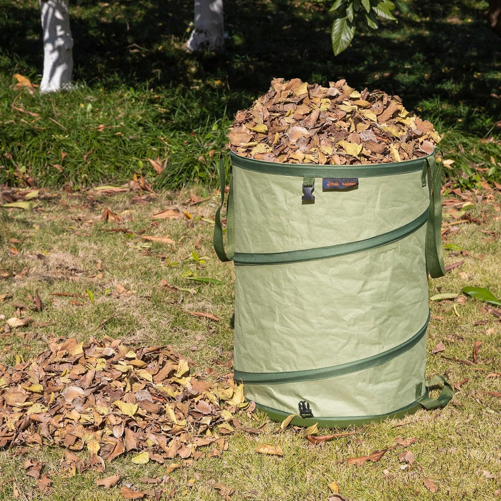YUDI & GARDEN 29 Gallon Hard Bottom Collapsible Trash Can, 2-Pack | Heavy Duty, Collapsible Garden Bag, For Weeds