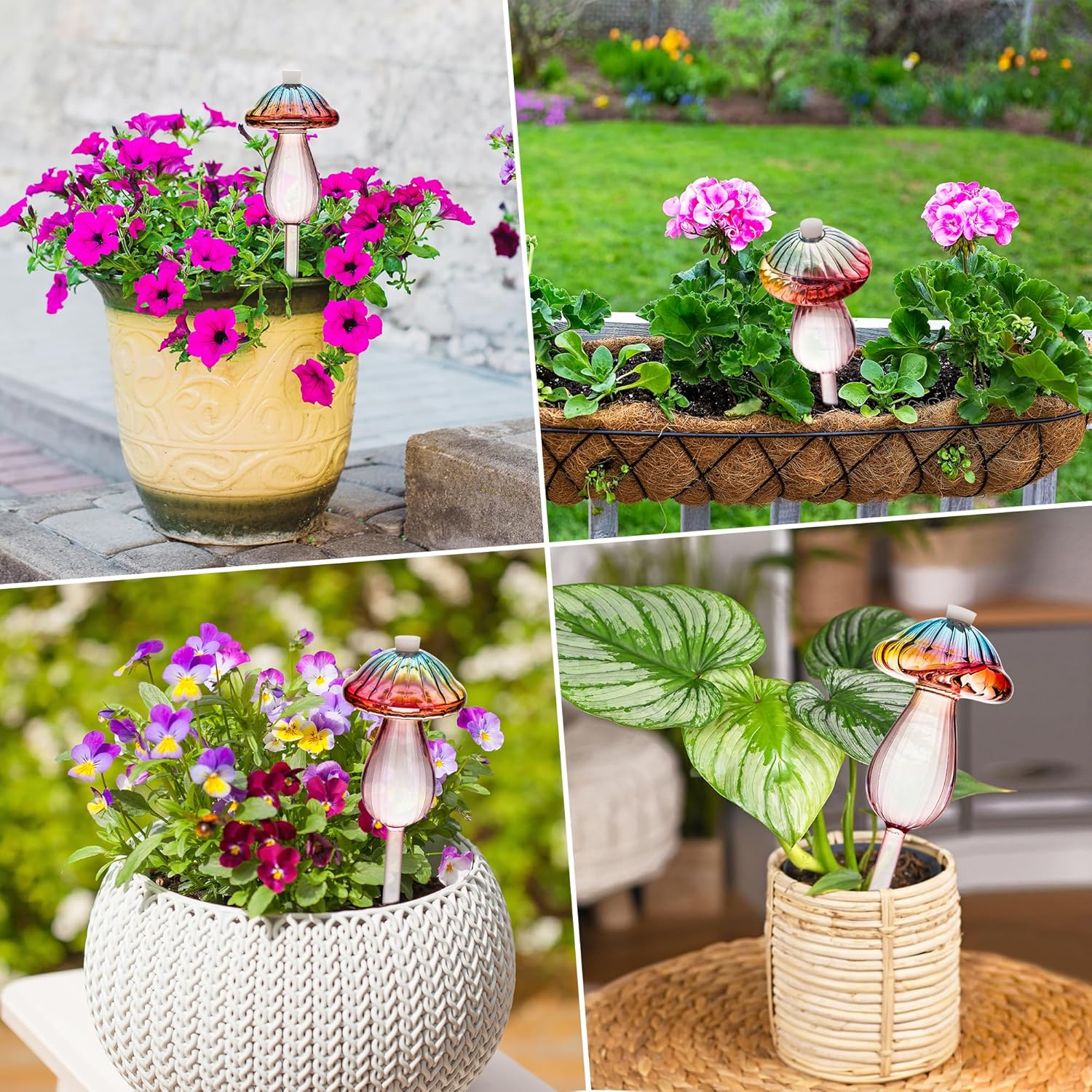 4 Pack Self Watering Globes for Plants Mushroom Glass Plant Watering Globes | Plant Watering Devices for Indoor &