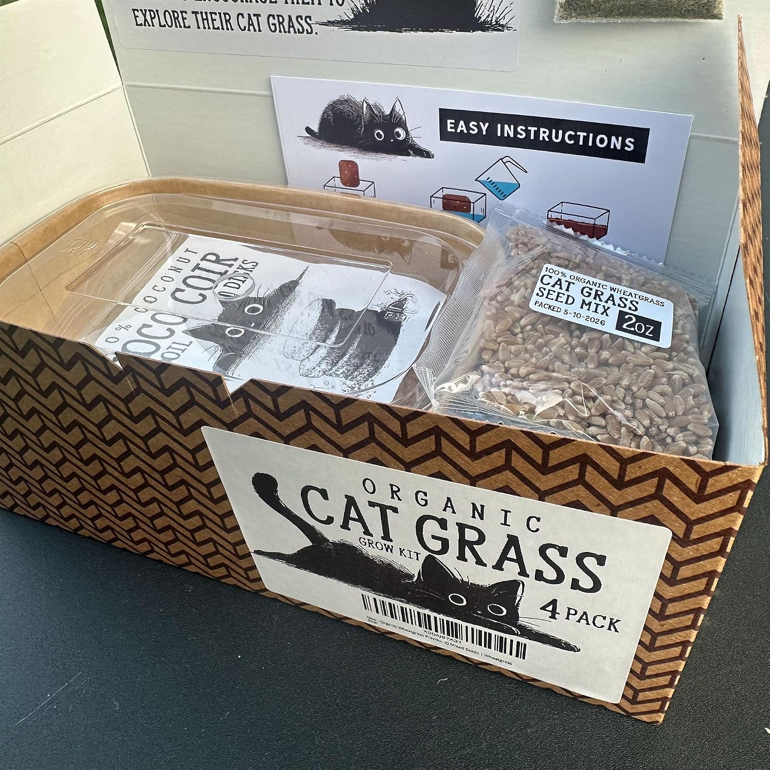 Cat Grass Grow Kit — 4-Batch Indoor Growing Set with Containers, Soil Disks & Seeds | Supports Digestion & Hairball