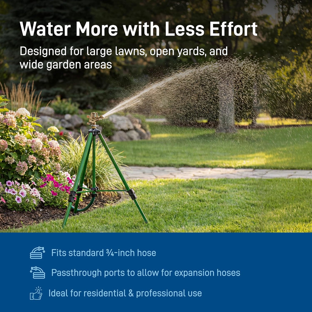 Orbit Tripod Lawn Zinc Impact Sprinkler - 360 Degree Rotating Yard Sprinkler with Adjustable Height - Heavy-Duty Zinc