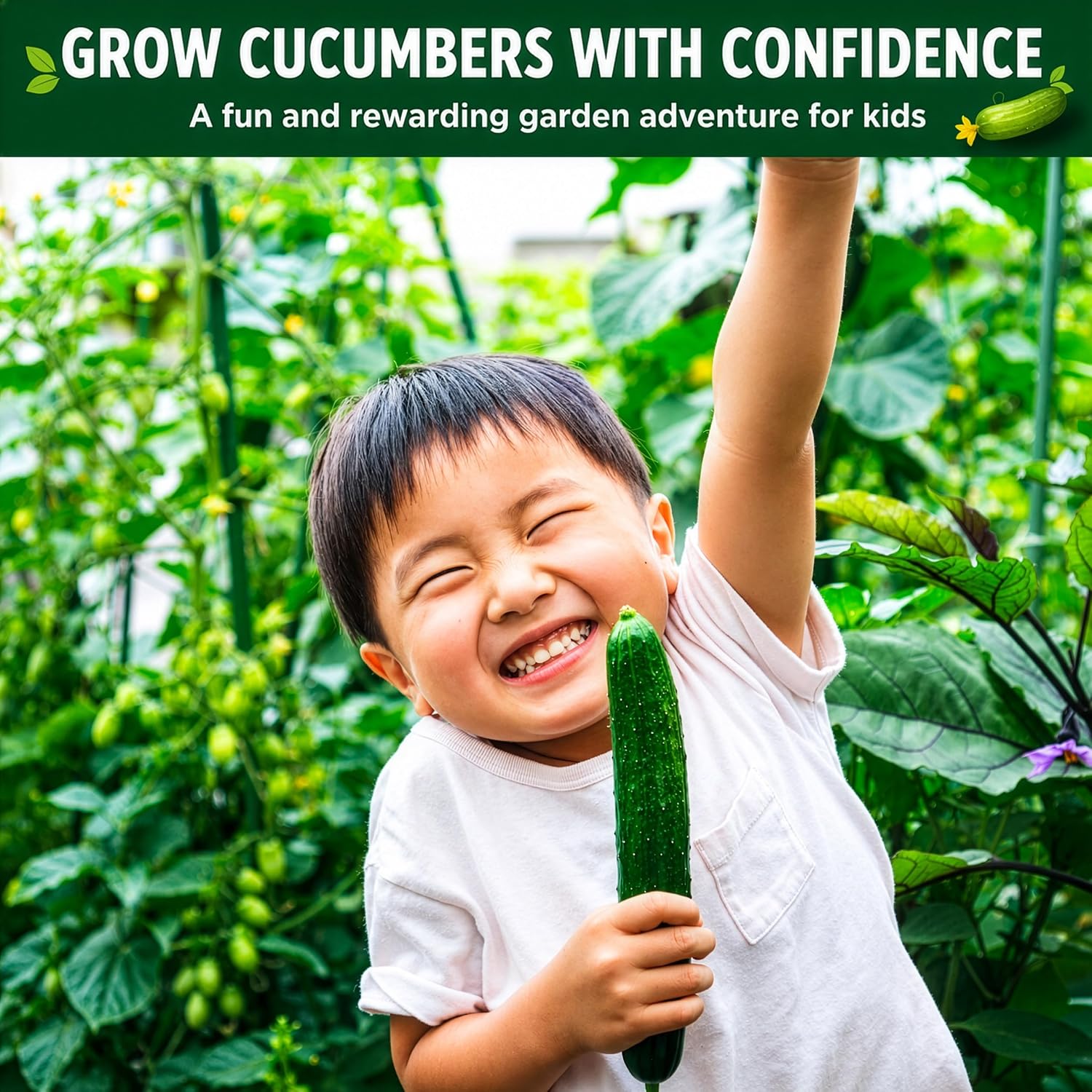 Kids Cucumber Garden Kit – Grow Your Own Cucumbers from Seeds with Greenhouse Germination Domes & Grow Rings, Non-GMO