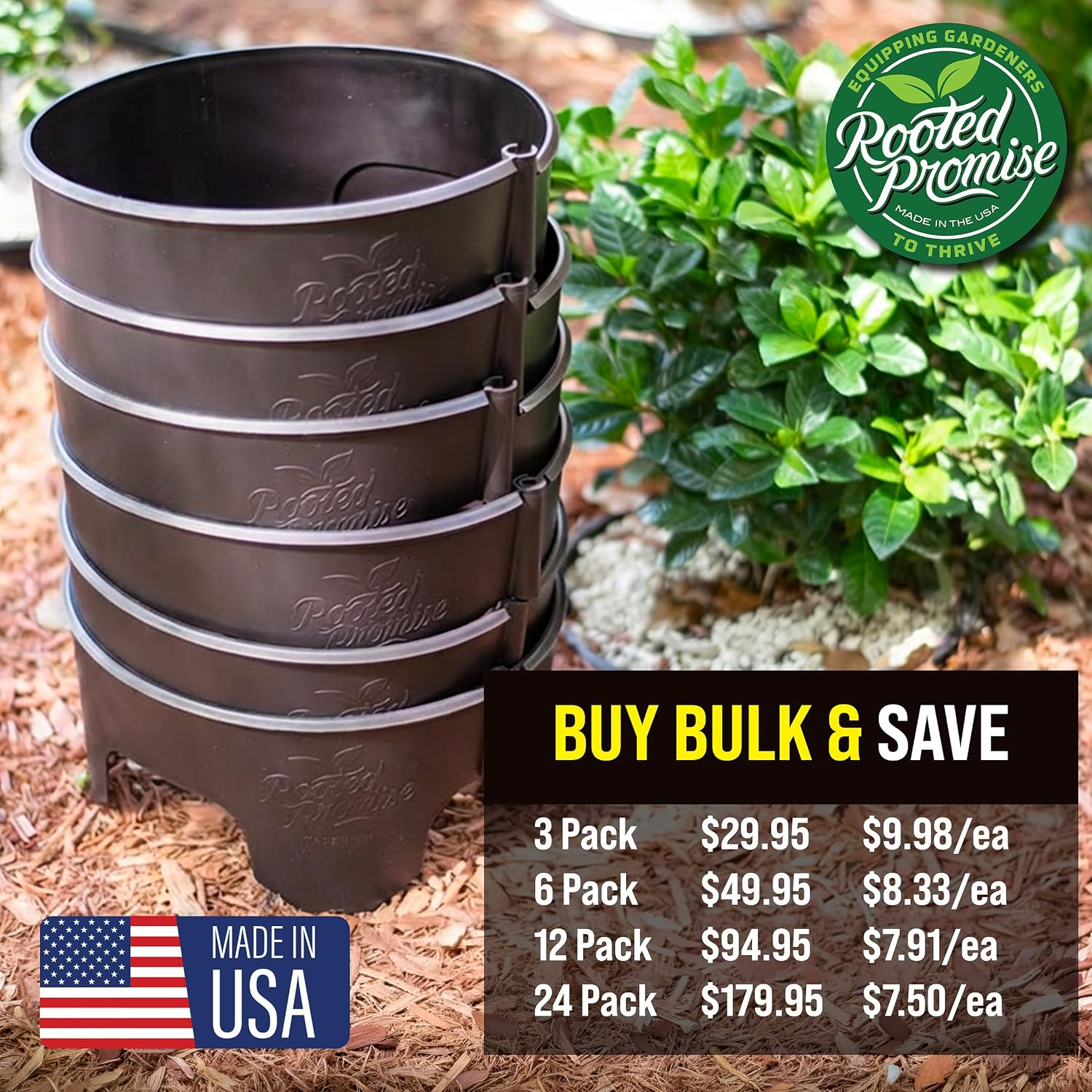 12 Inch Wrap-Around Adjustable Planting Grow Rings | 3 Pack | Brown | Install Around Existing Plants | Square Foot