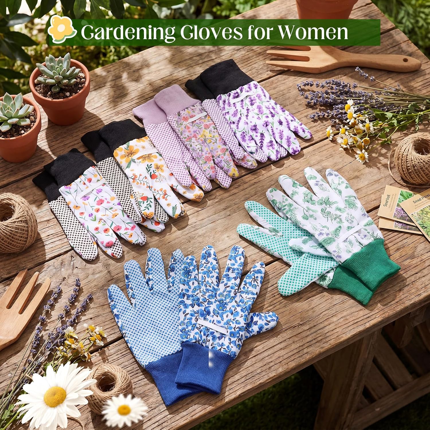Cutecrop Garden Gloves for Women 9.5" Floral Gardening Gloves Lightweight and Machine Washable Gift for Gardeners PVC