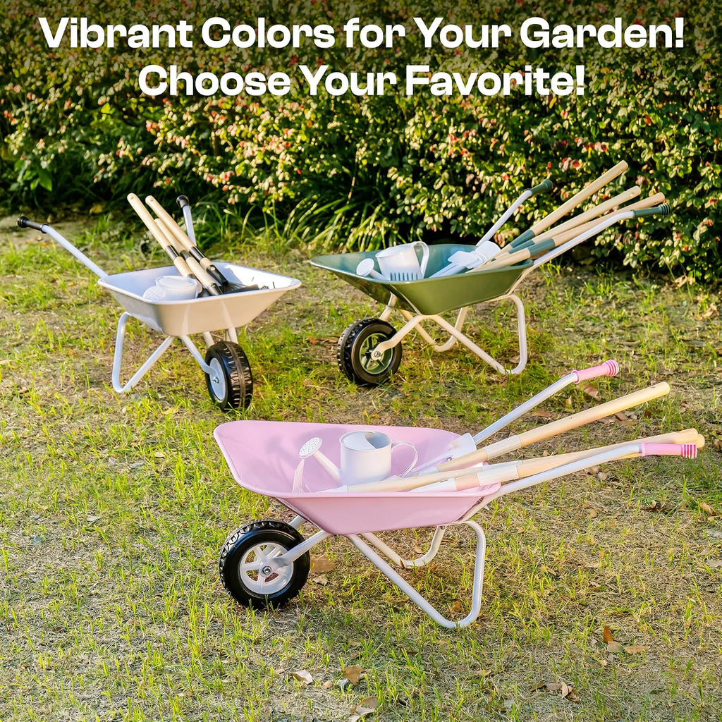ROBUD Kids Wheelbarrow with Gardening Tools Set, Educational Kids Gardening Set with Kid Wheelbarrow, Toddler Gardening
