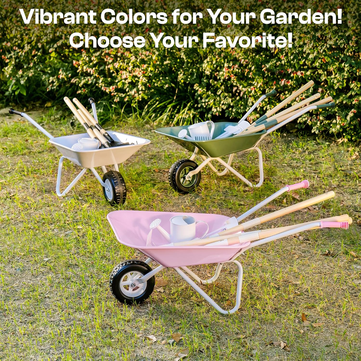 ROBUD Kids Wheelbarrow with Gardening Tools Set, Educational Kids Gardening Set with Kid Wheelbarrow, Toddler Gardening