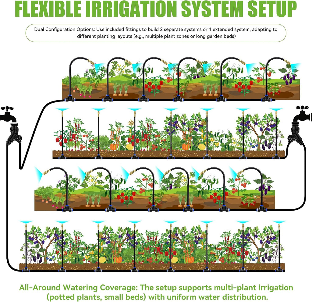 200FT 360° Adjustable Drip Irrigation Kit System for Garden Sprinklers for Yard Garden Watering System with 32 Nozzles