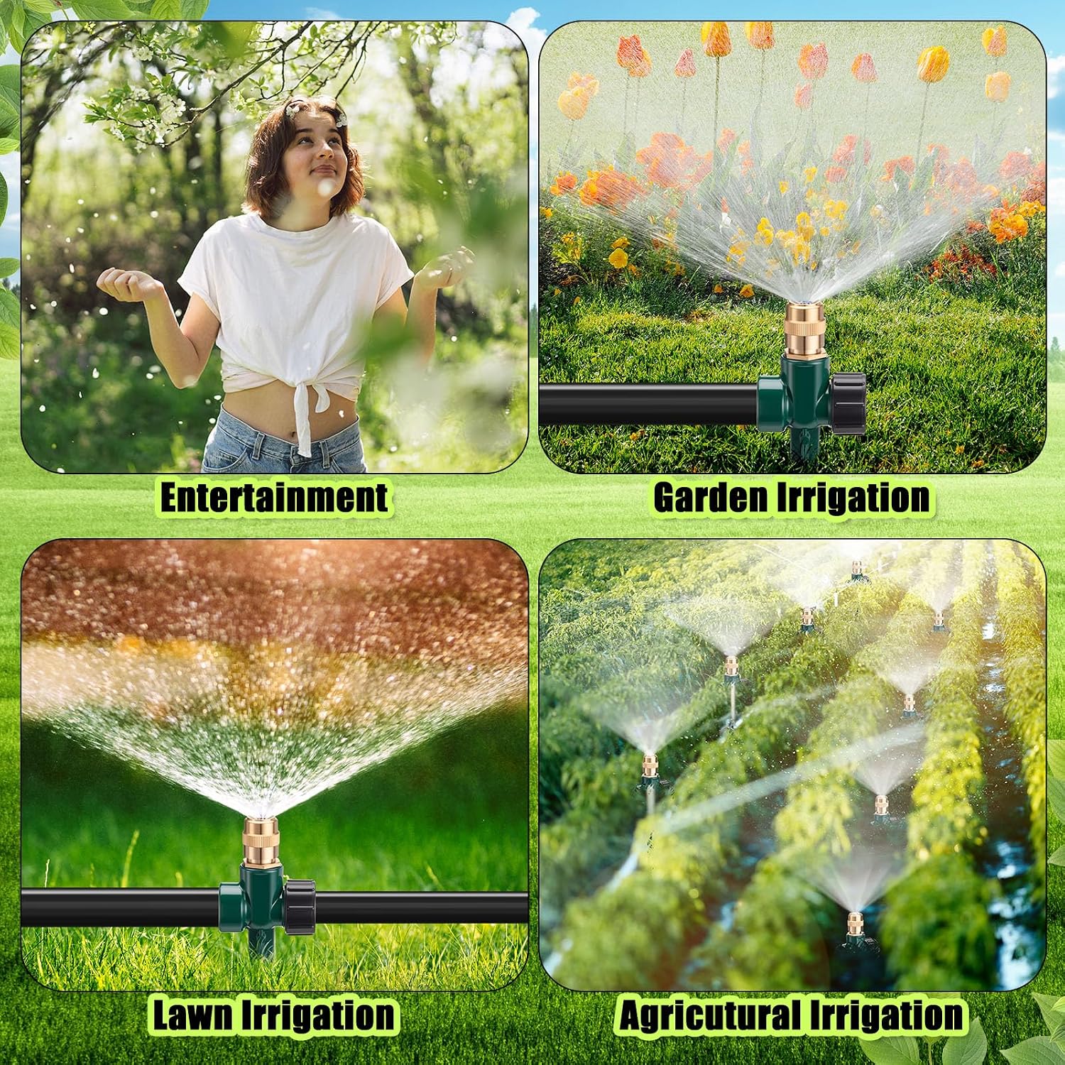 Tioncy 4 Pack Metal Lawn Sprinkler Automatic Garden Water Sprinkler on Spike Base 360 Degree Rotation with Adjustable