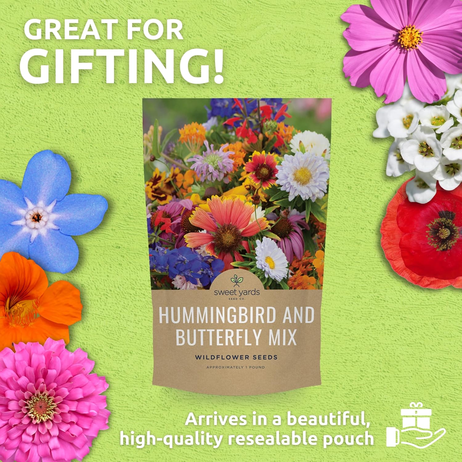 Bulk Wildflower Seeds Butterfly and Hummingbird Mix - 1 Pound Bag - Over 120,000 Open Pollinated Annual and Perennial