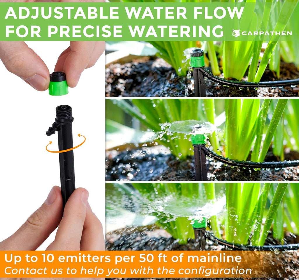 1/4" Drip Irrigation Emitters Vortex Sprinkler Parts, 100 pcs | For Drip Irrigation System Kit, 360 deg Adjustable Fan