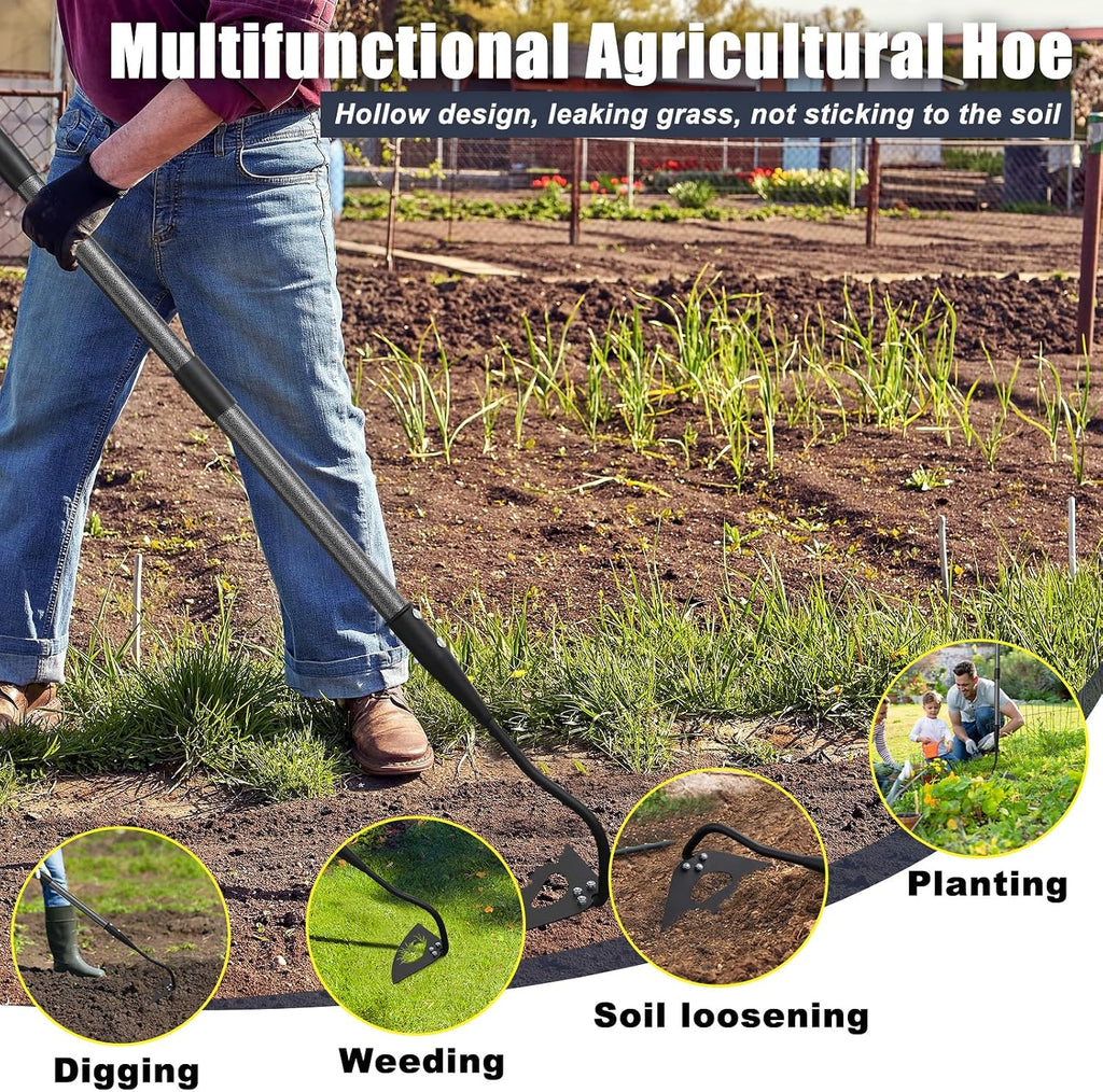 Hoe Garden Tool, Hollow Hoe with 55 Inch Long Handle, Adjustable Manual Weeder Heavy Duty Garden Hoe for Weeding