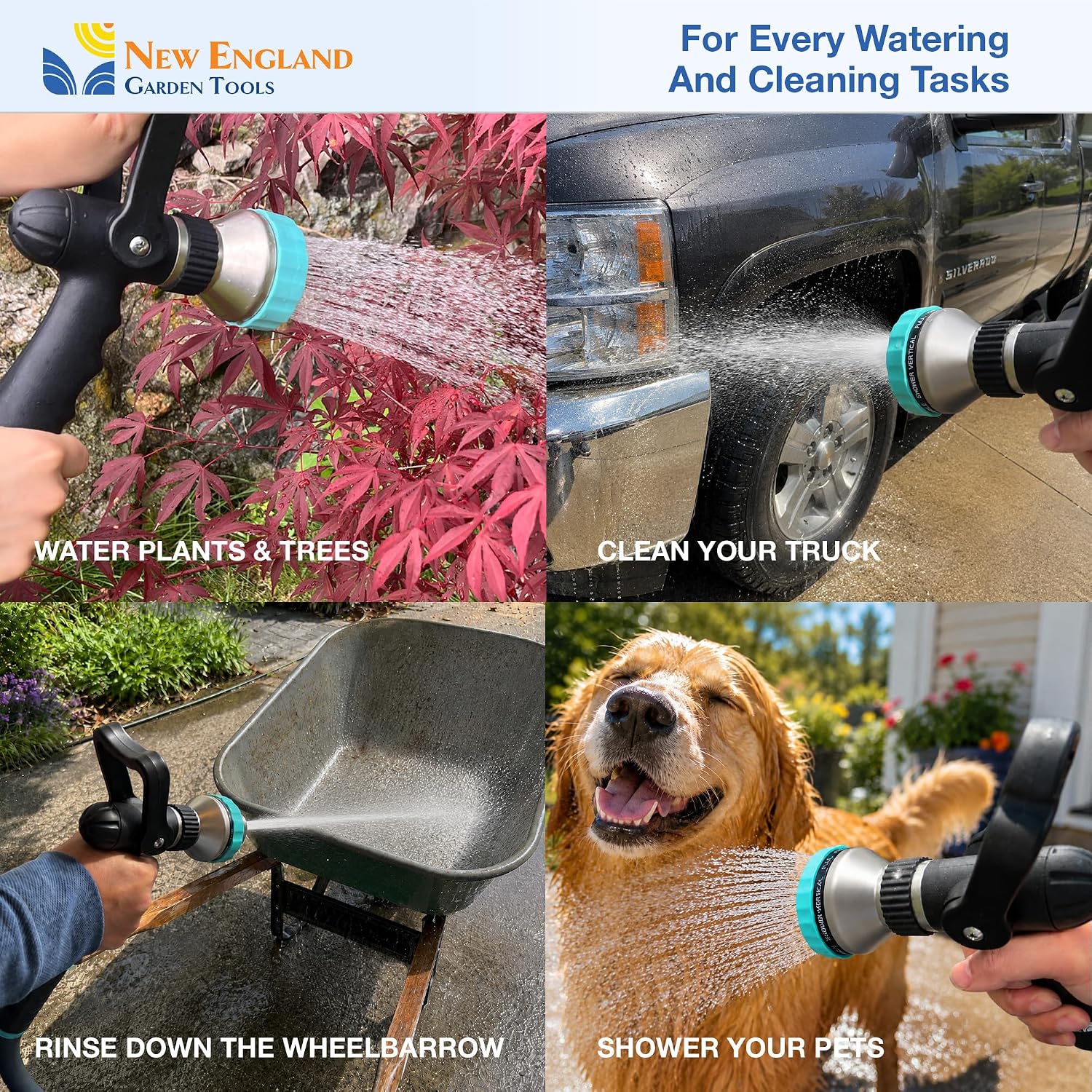 Heavy Duty Metal Fireman’s Hose Nozzle 500003, 10-Pattern Hose Sprayer with Lever Control & Comfort Grip, High Flow