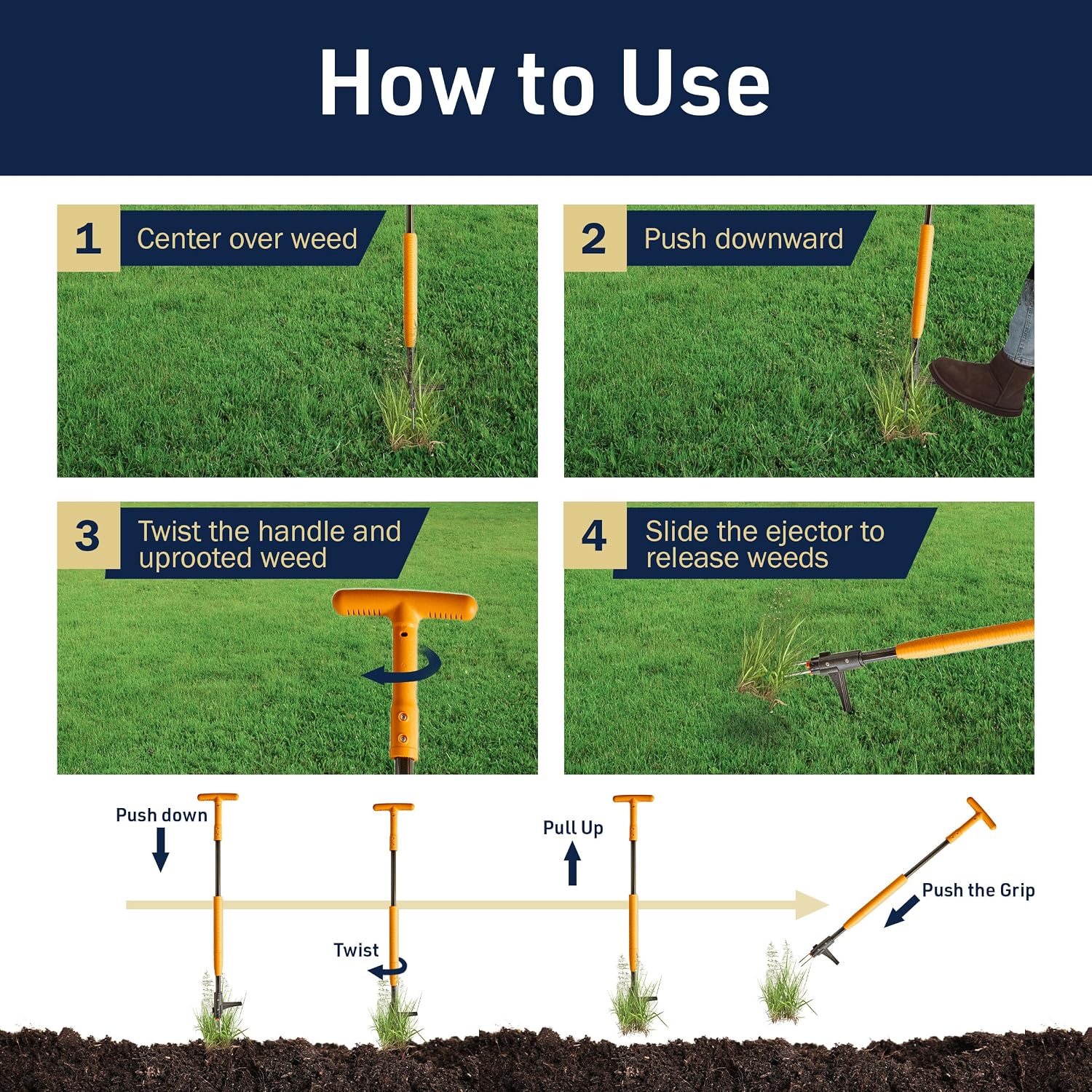 Stand Up Weed Puller Tool with Long Handle - 39” Ergonomic Weeder Puller - Heavy Duty Weed Remover for Weeding Without