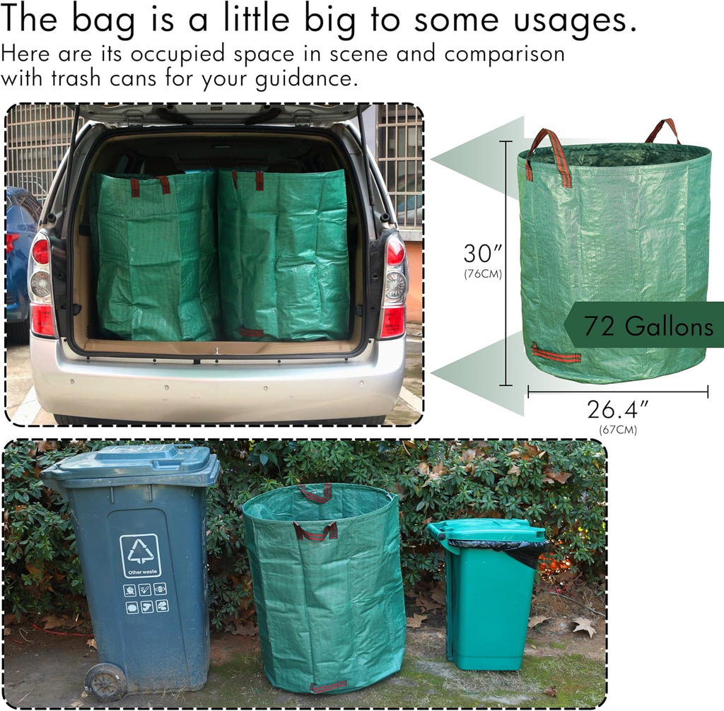 Gardzen 3 Pack 72 Gallon Garden Waste Bags Reusable Heavy Duty | Gardening Bags for Lawn, Pool and Yard Cleanup