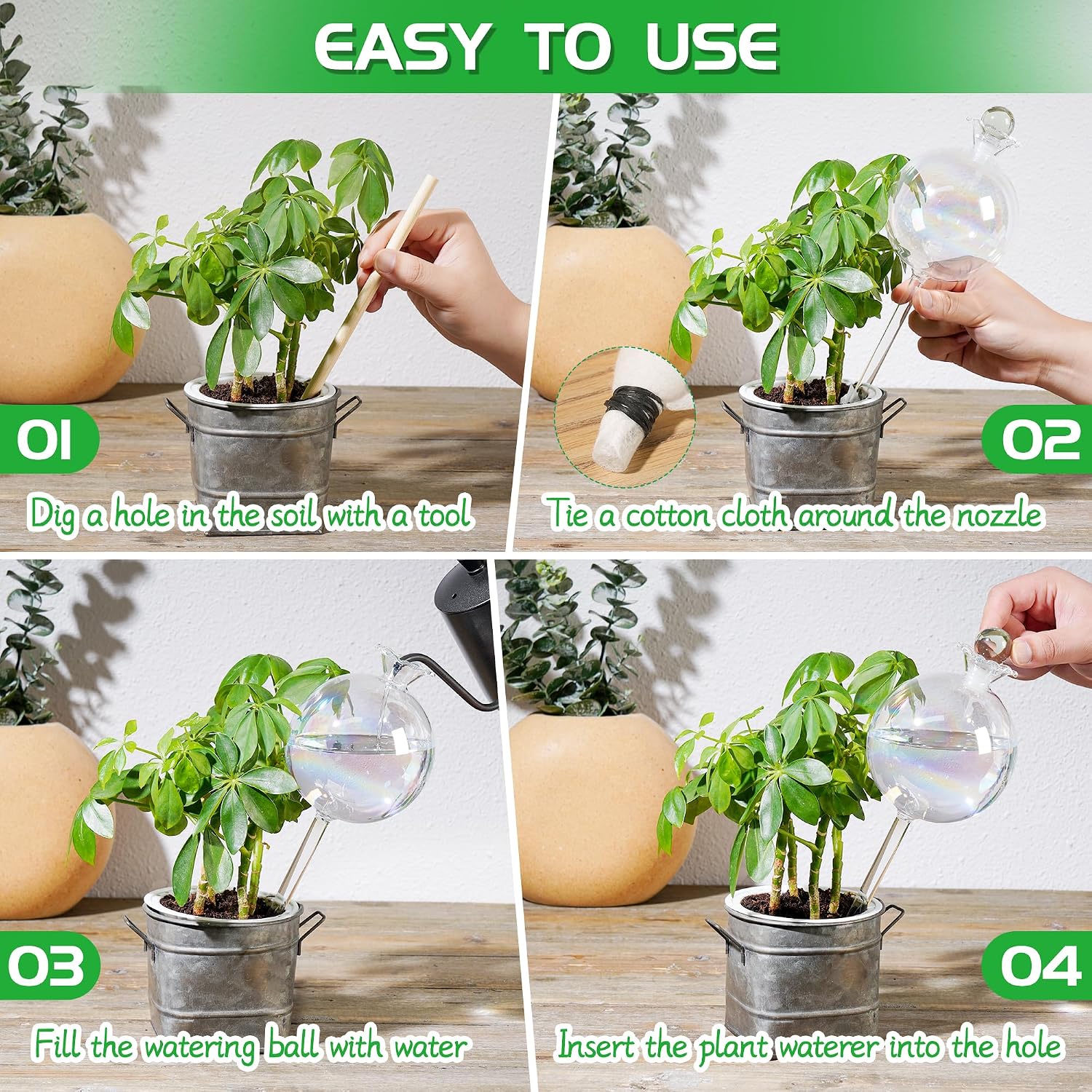 17 oz Extra Large Plant Watering Globes, Glass Self Watering Globes, Rainbow Gradient Self Watering Planter Insert