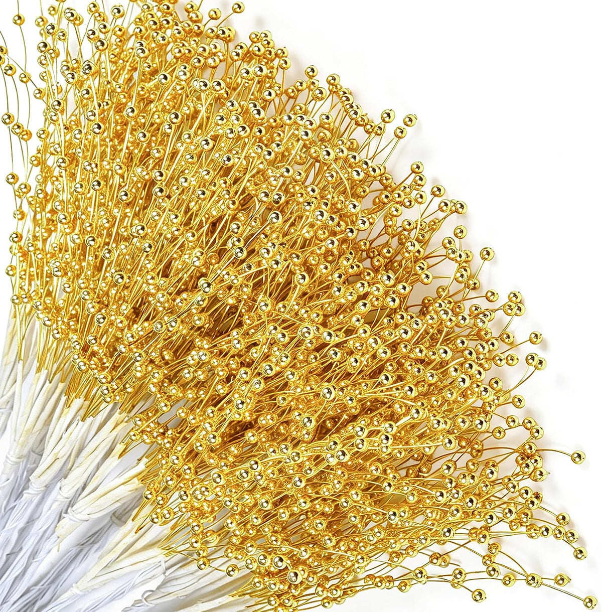 50 Pcs Gold Pearl Beaded Stems for Floral Arrangements and Christmas Decor