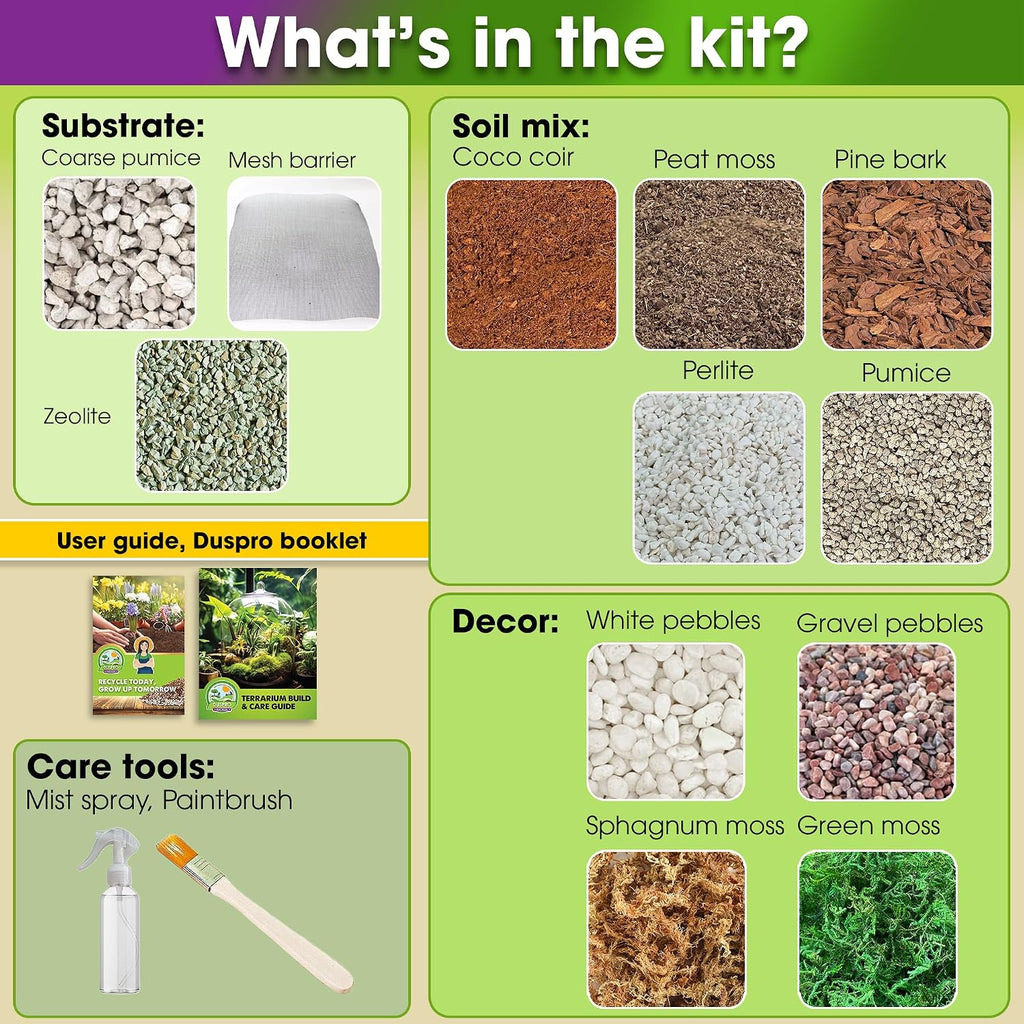 All-in-One DIY Terrarium Starter Kit for Air Plant & Succulent | Includes Potting Soil, Pumice, Zeolite, Green Moss