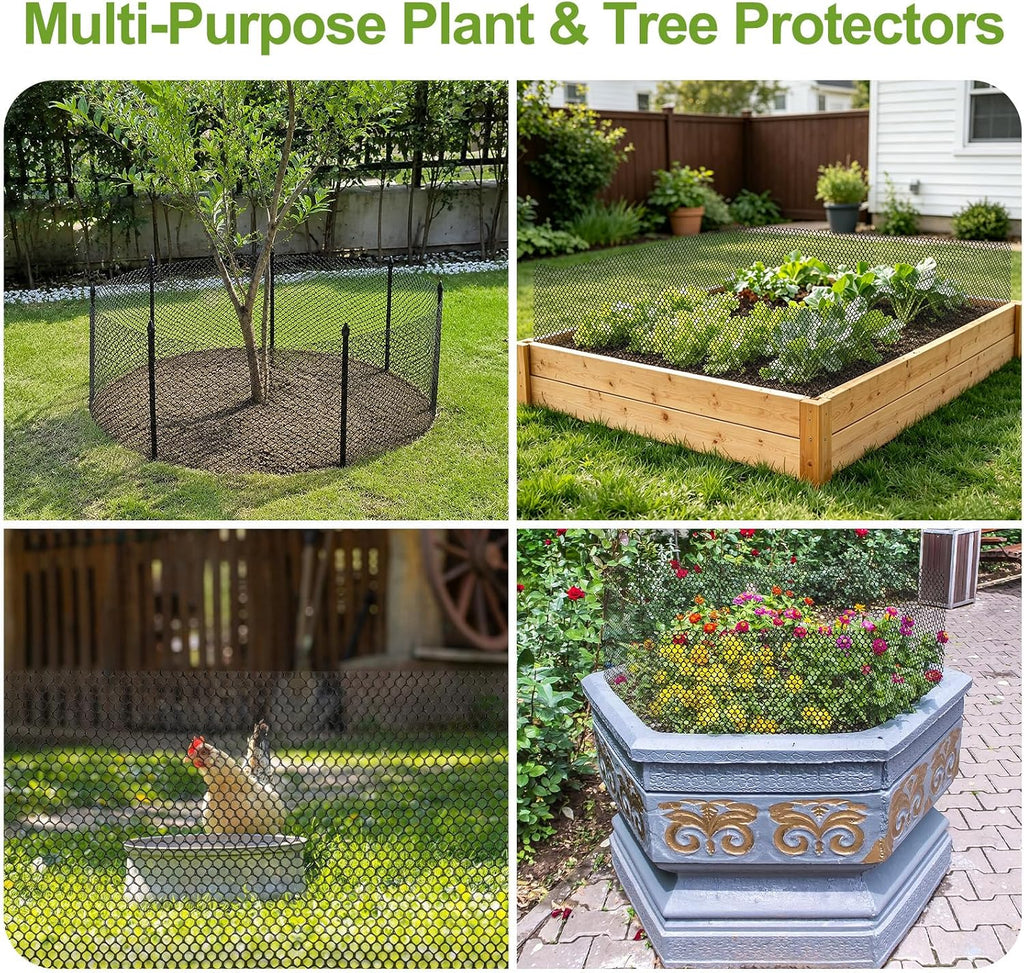 15.7"×157.5" Plant Pot Grid Set, Cat Proof Plant Protector, Cuttable Pot Soil Cover with Stakes, Breathable PE Mesh