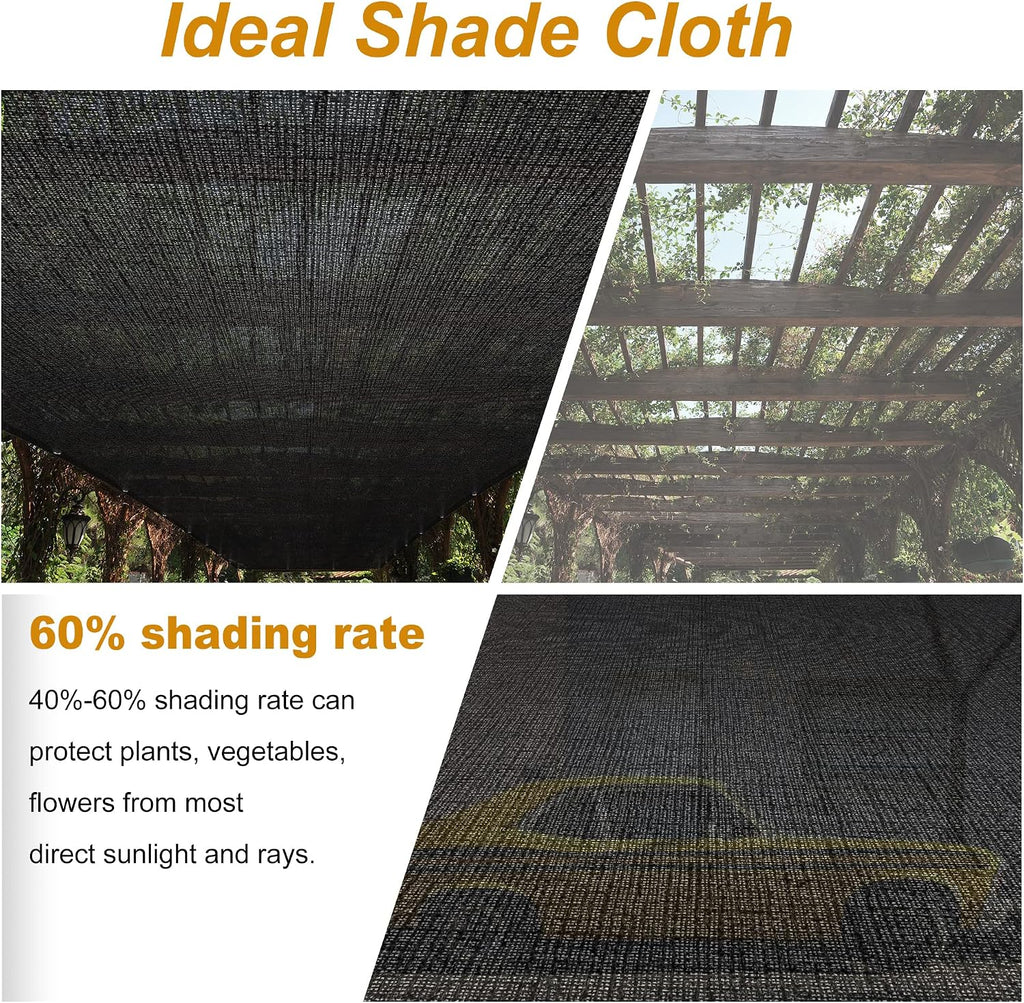SPORTYOUTH Shade Cloth, 70% Black Sunblock Cover for Patio, 10x50 Ft Shade Mesh Tarp with Grommets UV Resistant for
