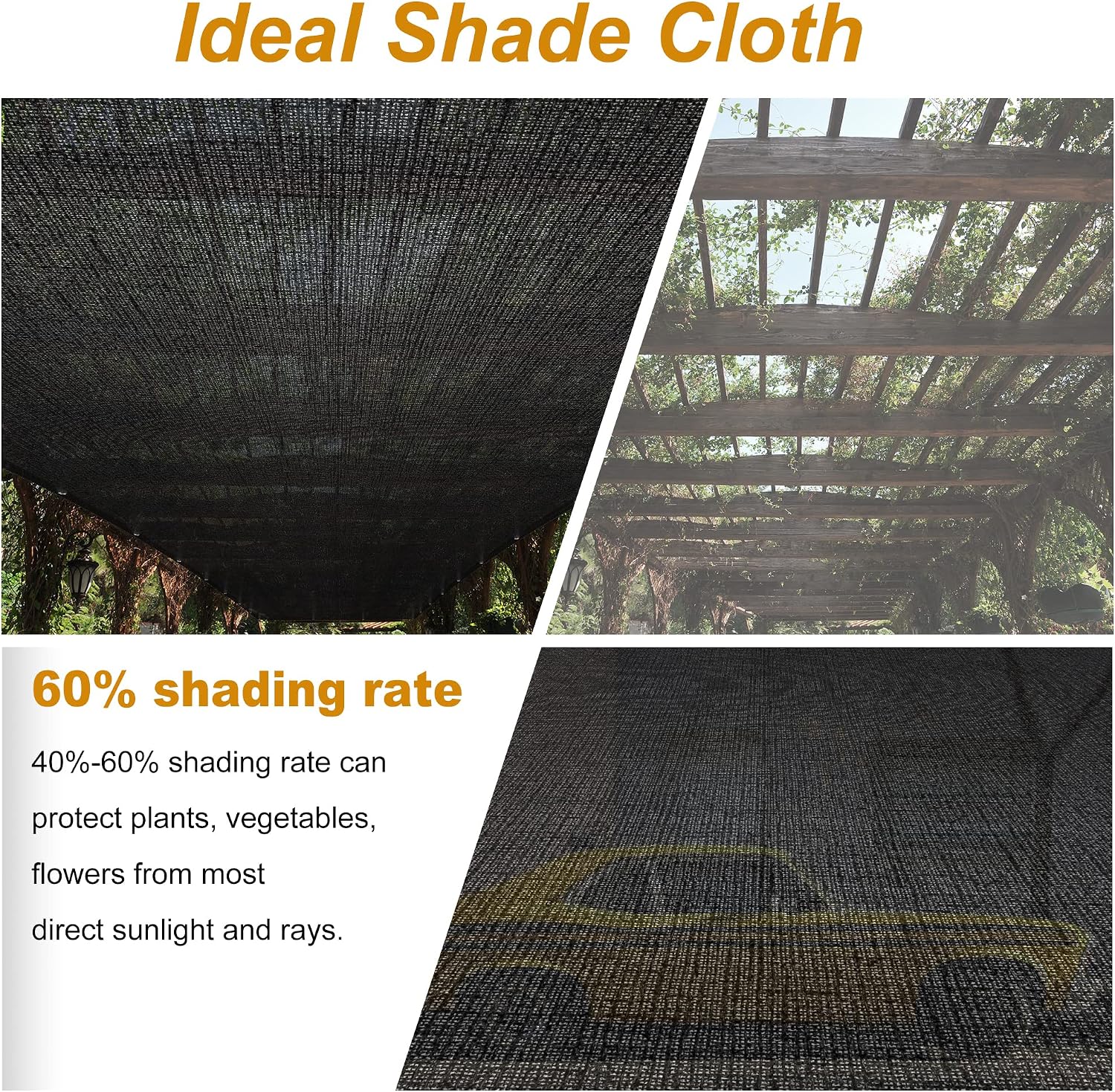 SPORTYOUTH Shade Cloth, 70% Black Sunblock Cover for Patio, 10x50 Ft Shade Mesh Tarp with Grommets UV Resistant for