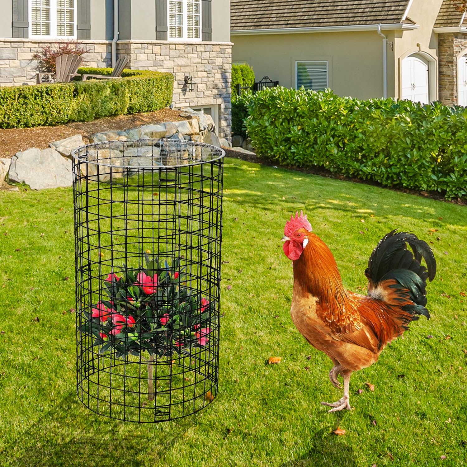 Adnee 8 Pack Wire Plant Protector with Cover-20" x 11" Detachable Metal Plant Protectors Mesh-Garden Plant Protectors