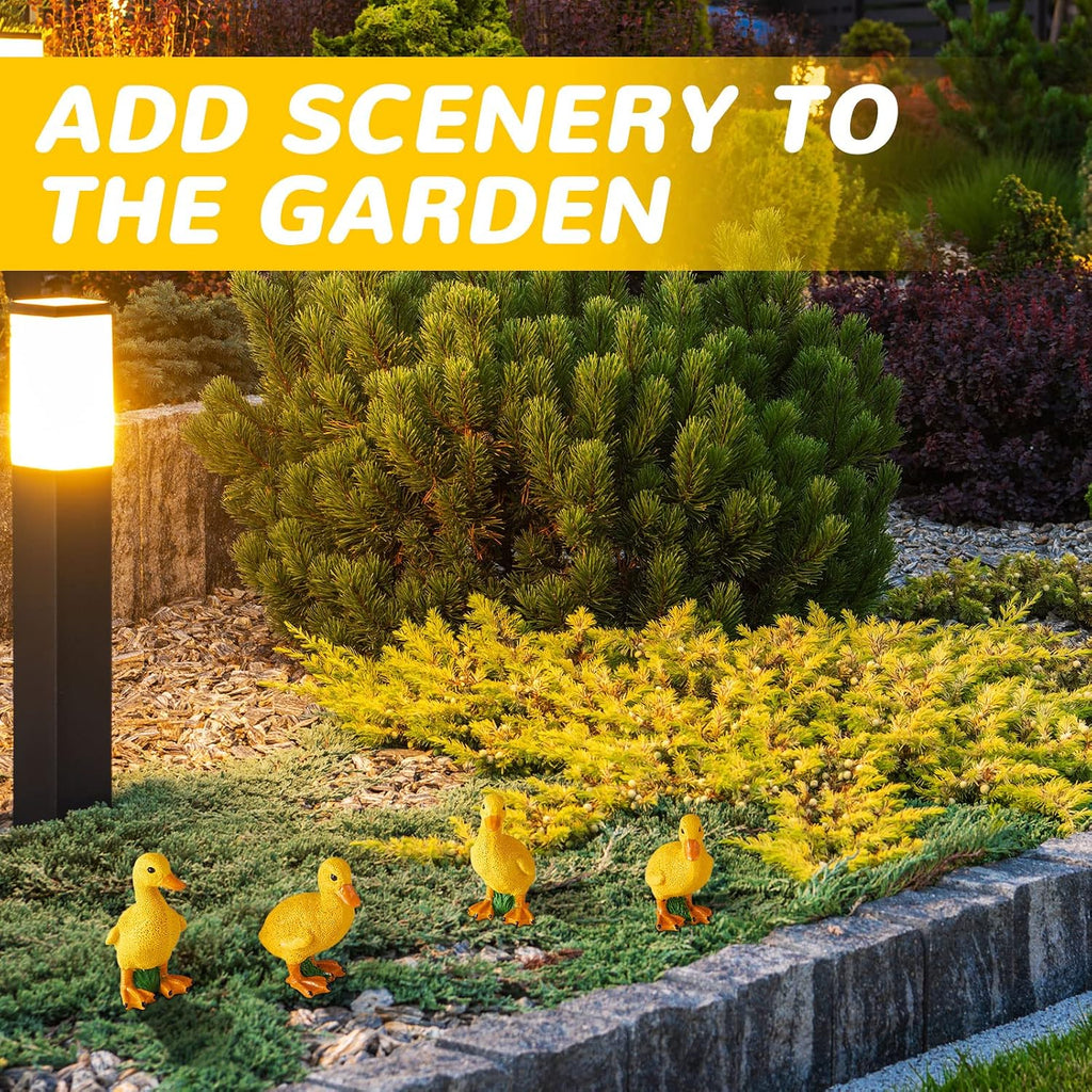 Lenwen 4 Pcs Resin Duck Figures Ducks Statue Duckling Outdoor Garden Statues for Patio Lawn Outdoor Yard Pond