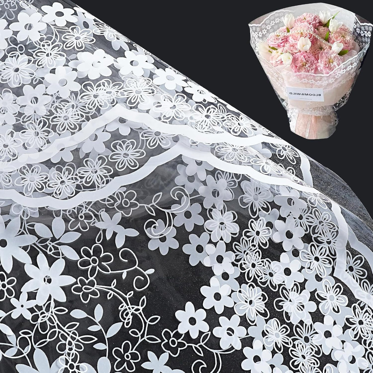 RUSPEPA 20 Sheets Flower Wrapping Paper - Lace Cellophane Plastic Packaging - Waterproof Floral Bouquet Wrapping Paper - Florist Supplies Packaging for Birthday, Wedding and DIY Crafts