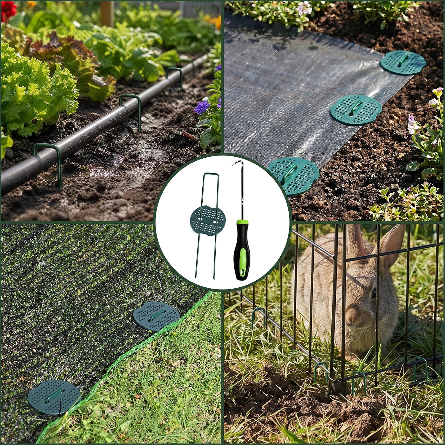 6 Inch 100 Pcs Galvanized Landscape Staples 100 Pcs Gaskets Pick Hook Garden Stakes 11 Gauge Anti-Rust Landscaping