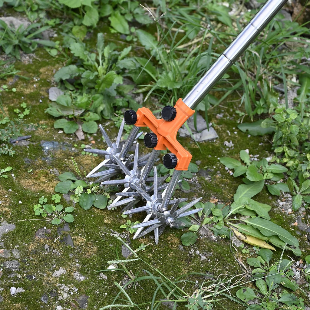 BARAYSTUS Rotary Cultivator Garden Rotary Tiller Adjustable Stainless Steel Poles Hand Tiller for Soil Mixing or