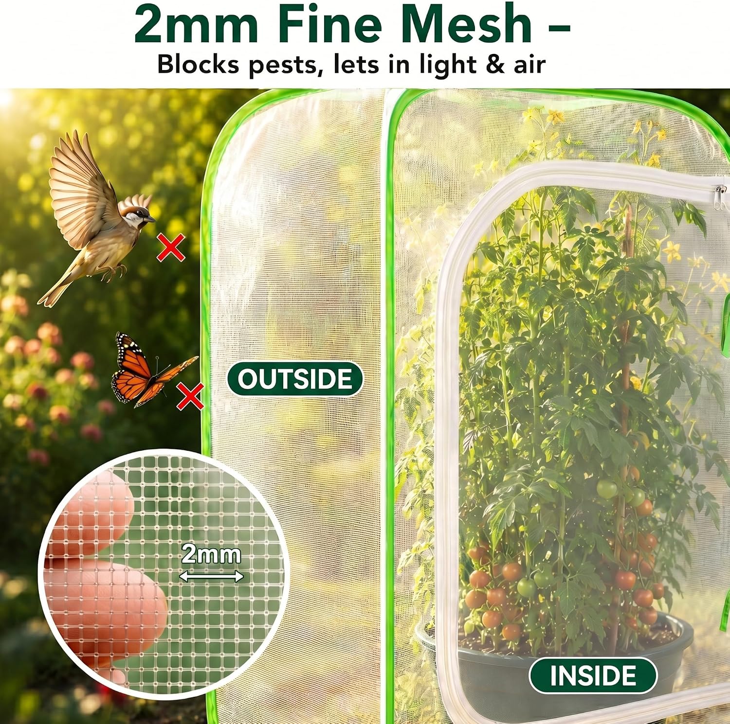 Pop-up Mesh Plant Cage Tent for Garden Pest Protection (24" x 24" x 36") | Durable Reusable Plant Enclosure Cover for