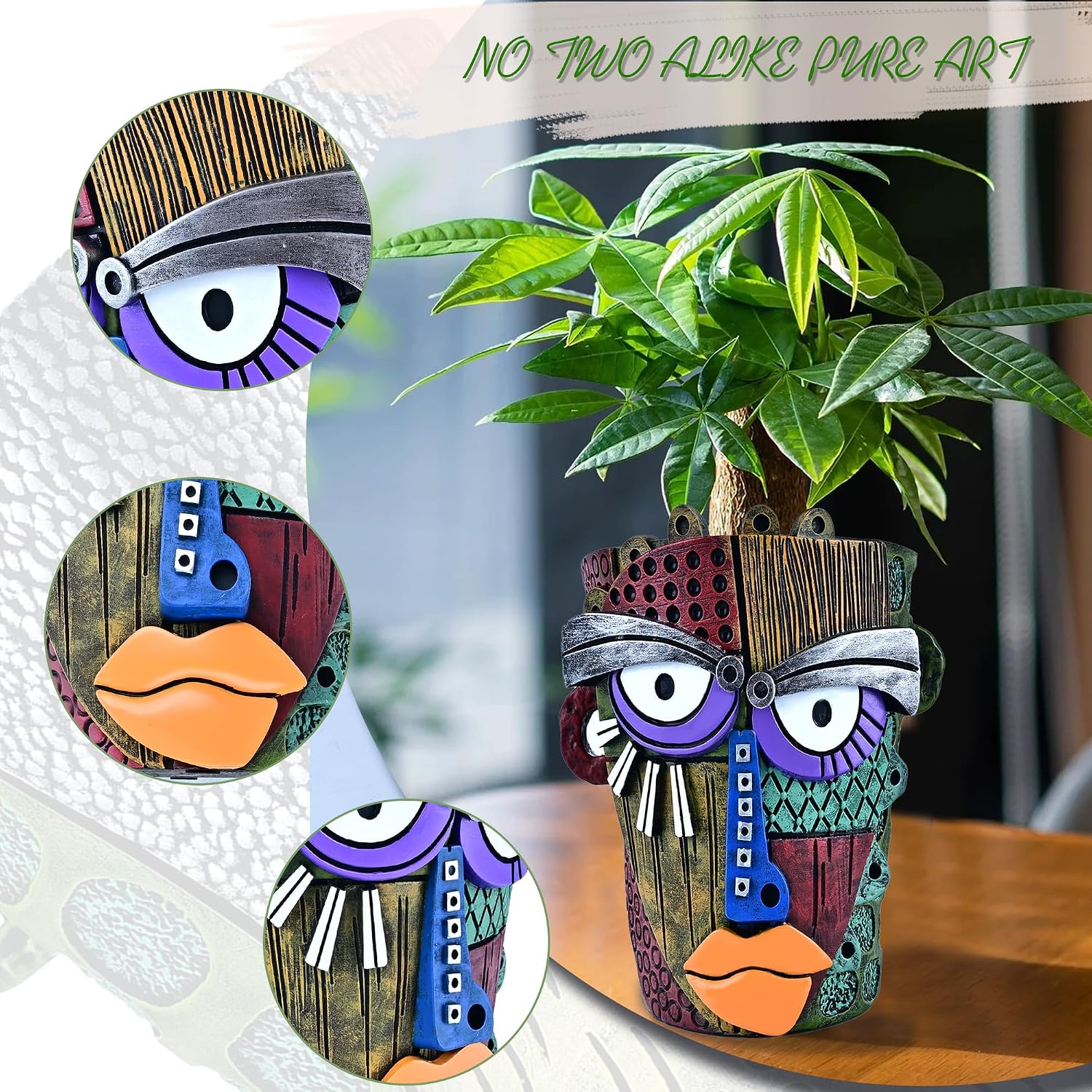 Midogaigai Abstract Face Planter Pots for Indoor Plants & Flowers Deco Gift | Funny Planter,Colorful Resin Flower Pots