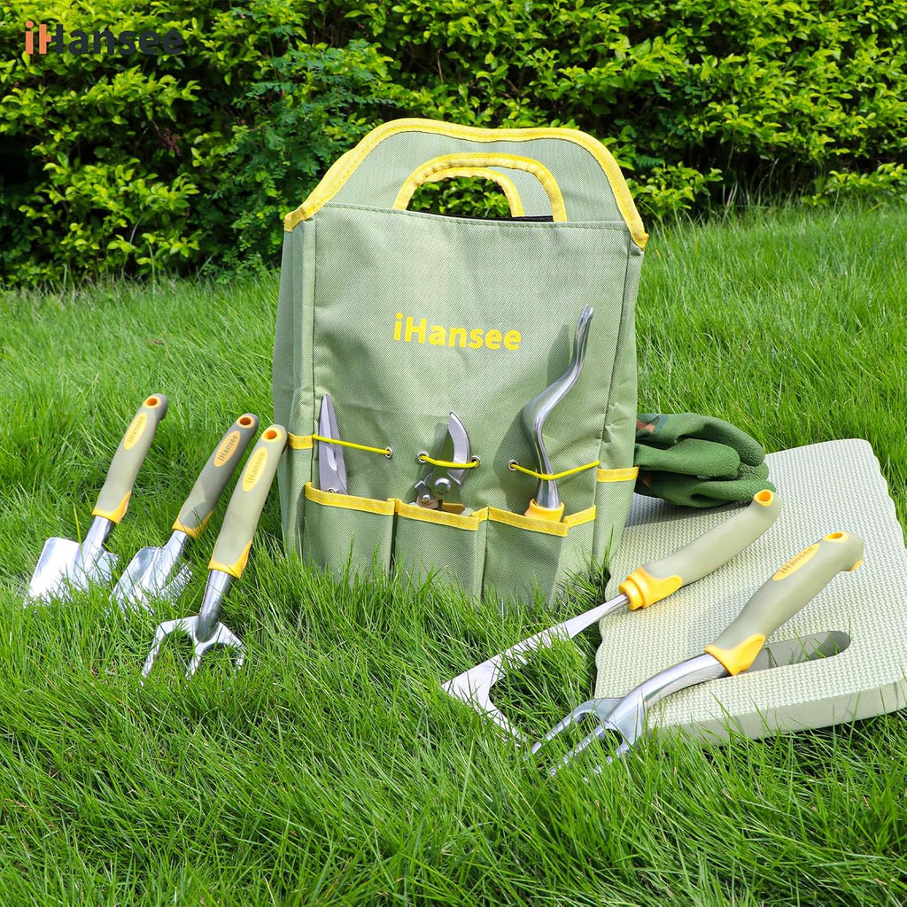 Green Garden Tools Set 12-Piece, Gardening Gifts for Women Men | Aluminum Gardening Hand Tools with Non-Slip Ergonomic